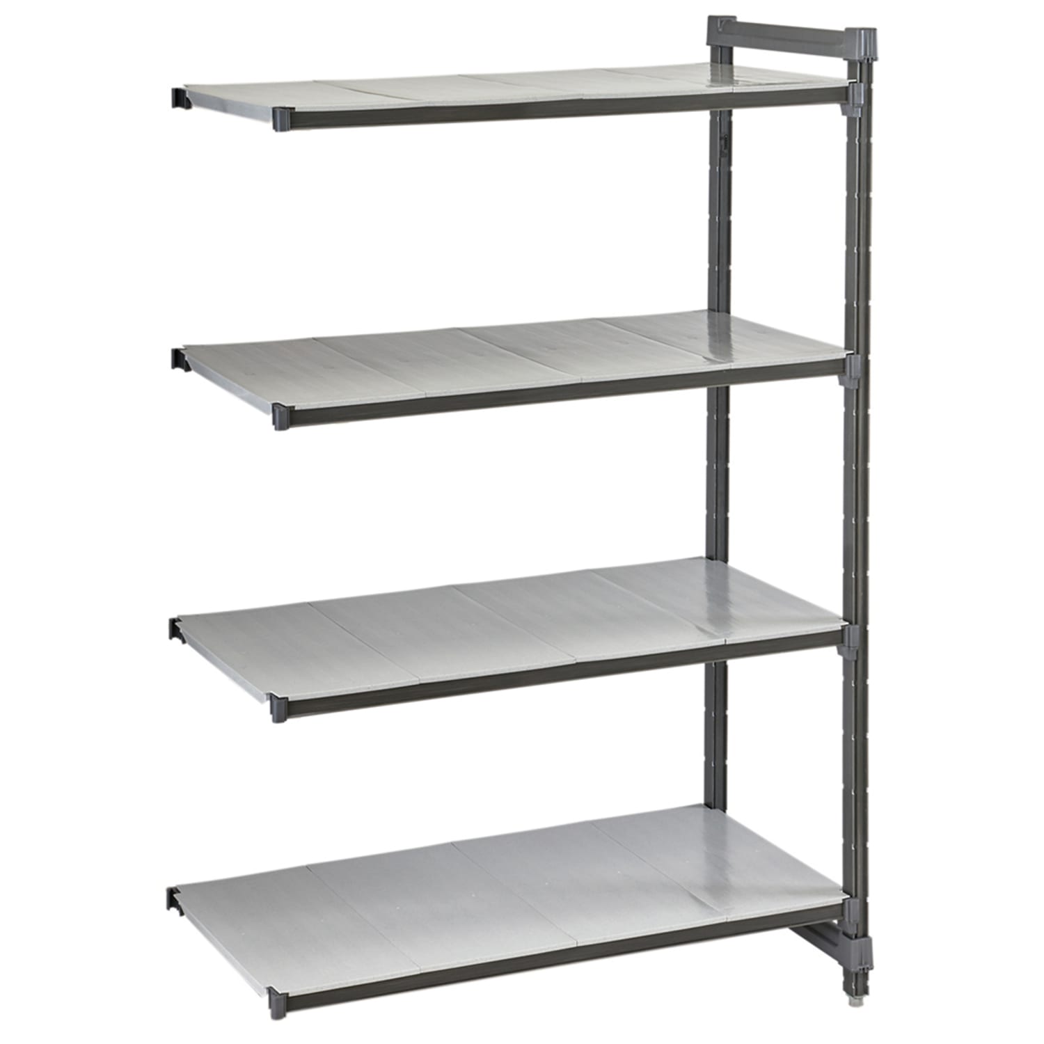 Cambro CBA213084S4580 30 NSF 4-Tier Heavy-Duty Plastic Shelving Unit - Camshelving Basics Plus, 21W, 84H, 21"" x 30"" x 84"", 4 Tiers, Gray