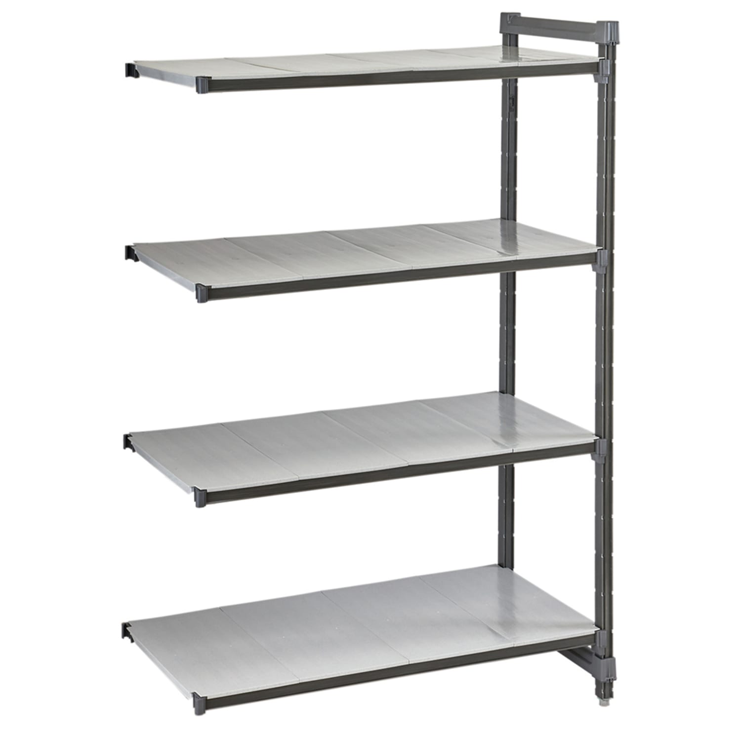 Cambro CBA246072S4580 60 NSF 4-Tier Heavy-Duty Plastic Shelving Unit - Camshelving Basics Plus, 24W, 72H, 4 Solid Tiers, 60"" x 24"" x 72"", Gray