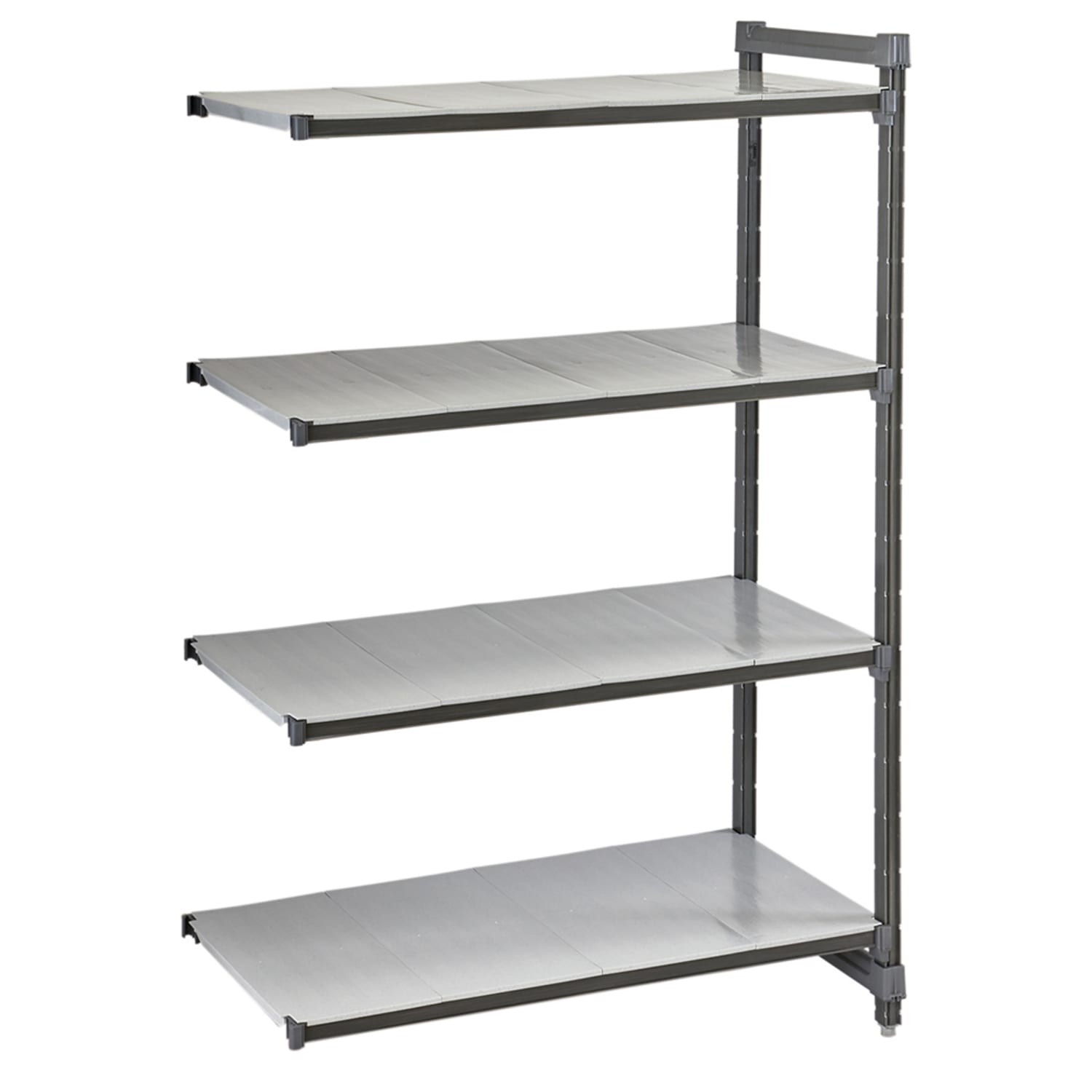 Cambro CBA244284S4580 42 NSF 4-Tier Heavy-Duty Plastic Shelving Unit - Camshelving Basics Plus, 24W, 84H, 4 Tiers, 42"" x 24"" x 84"", Gray