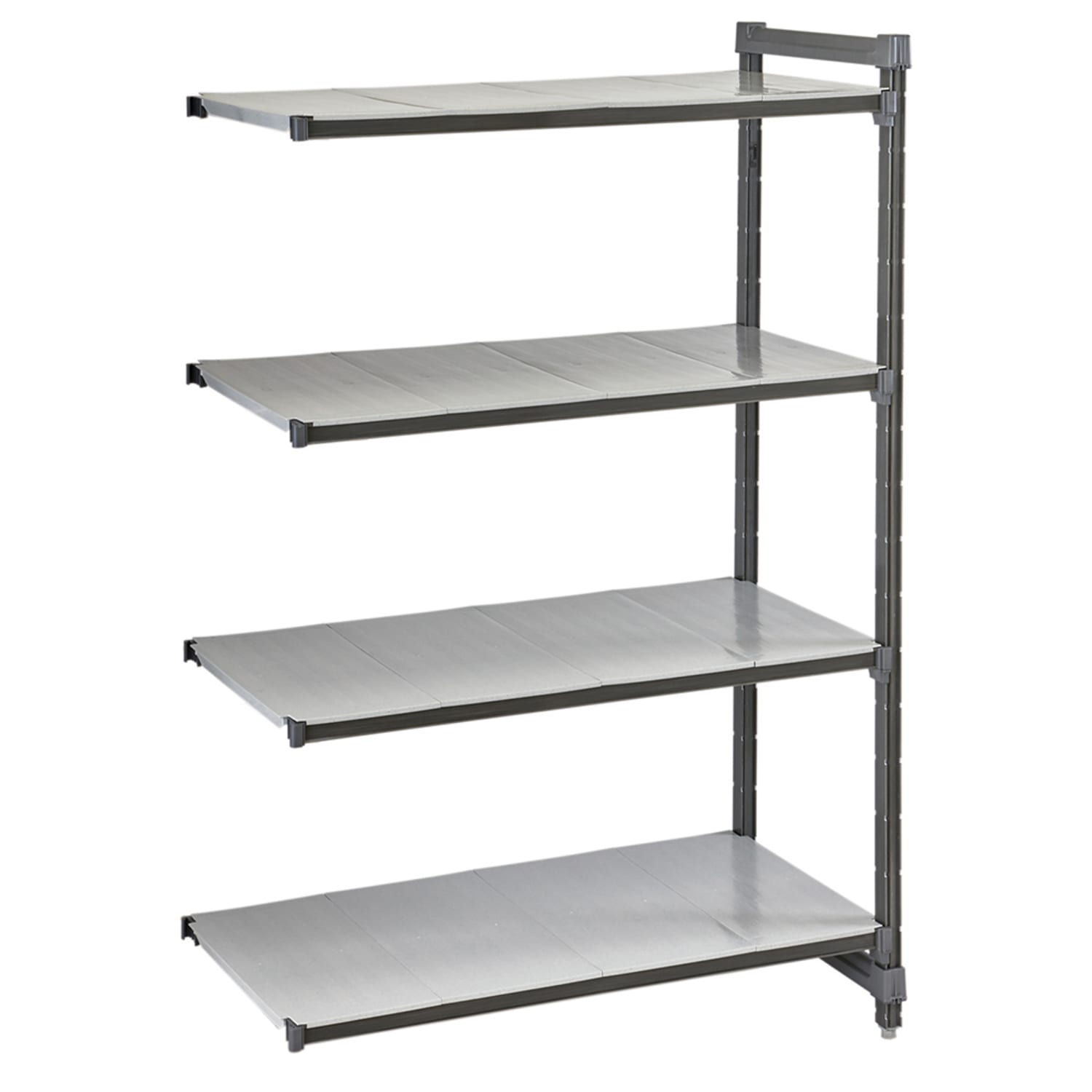 Cambro CBA243072S4580 30 NSF 4-Tier Heavy-Duty Plastic Shelving Unit - Camshelving Basics Plus, 24W, 72H, 4 Tiers, 30"" x 24"" x 72"", Gray