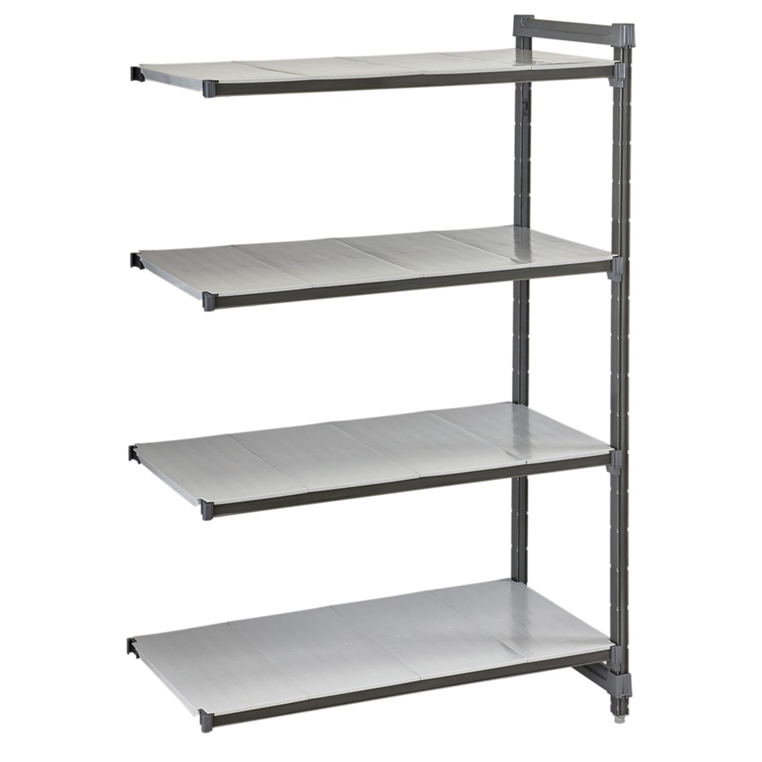 Cambro CBA245472S4580 54 NSF 4-Tier Heavy-Duty Plastic Shelving Unit - Camshelving Basics Plus, 24W, 72H, 4 Tiers, 54"" x 24"" x 72"", Gray