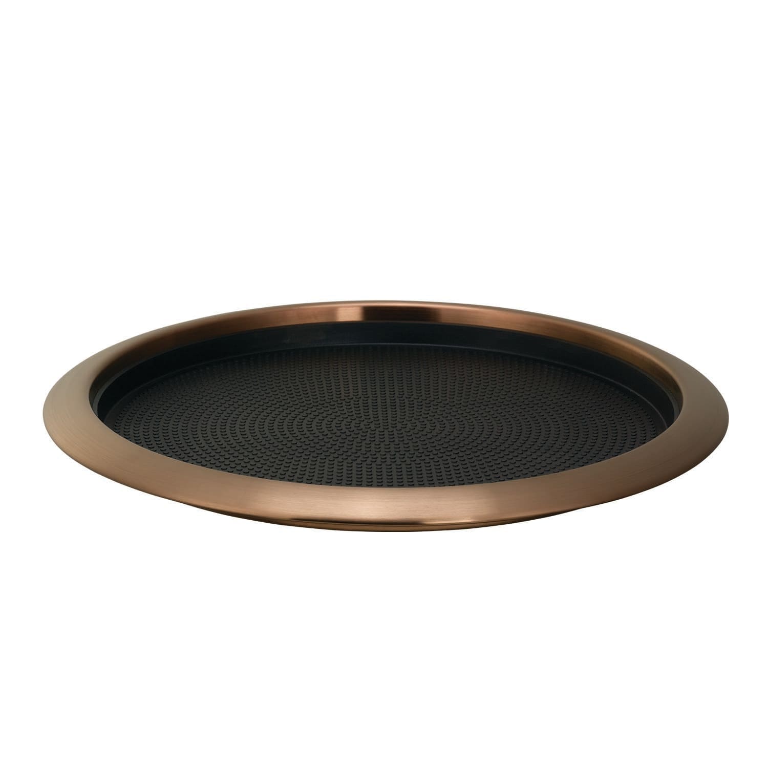 Service Ideas TR1412RIRG 14 Round Serving Tray - Stainless Steel, Rose Gold, Rubber Insert
