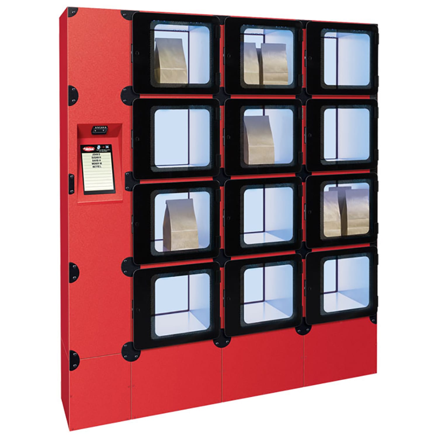 Hatco F2G-34-A 12 Compartment Floor Model Heated Food Locker - 62 1/8W x 14 1/3D x 71 1/4H, 120v, 12 Lockers, Red
