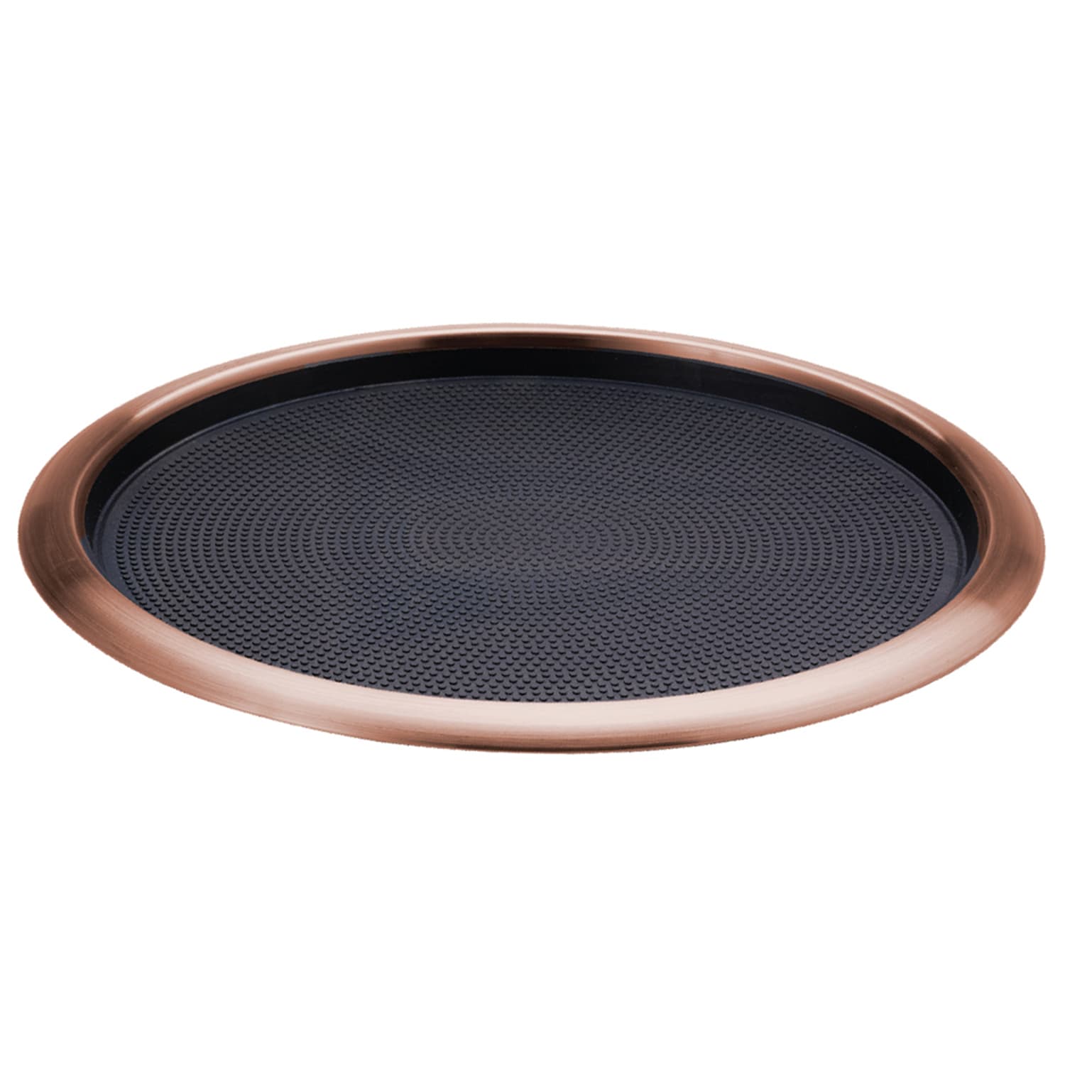 Service Ideas TR1614RIRG 16 Round Non Slip Tray w/ Black Rubber Insert - Stainless Steel w/ Rose Gold Finish
