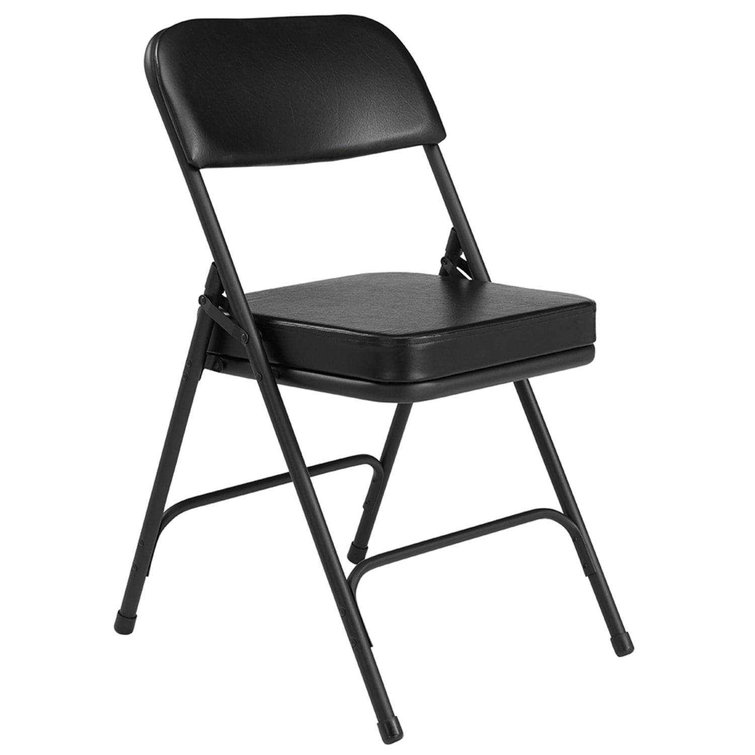 National Public Seating 3210 Folding Chair w/ Black Vinyl Back & Seat - Steel Frame, Black
