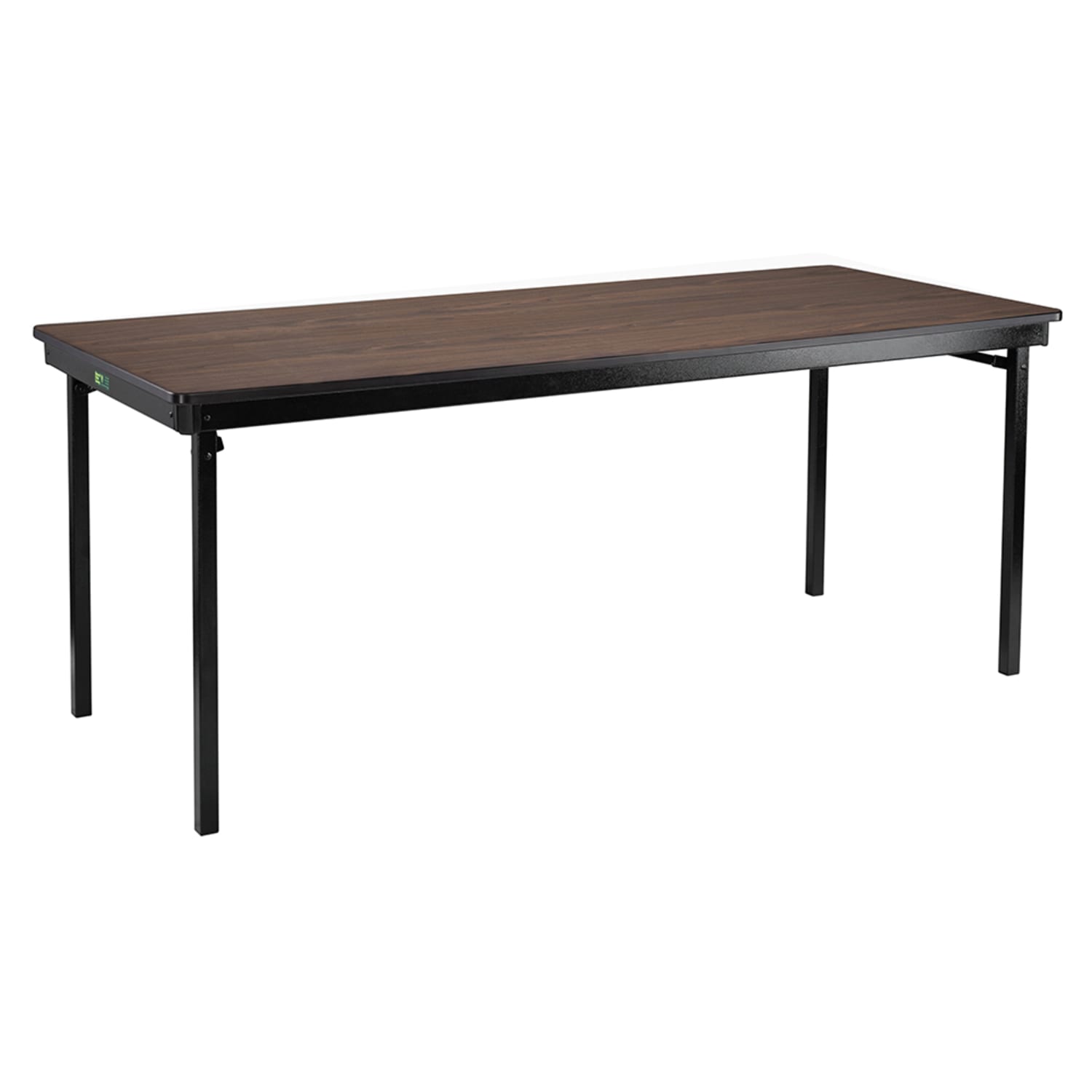 National Public Seating MSFT3660PWEBWT Folding Table w/ Montana Walnut Laminate Top & Black Steel Frame - 60L x 36W x 29H