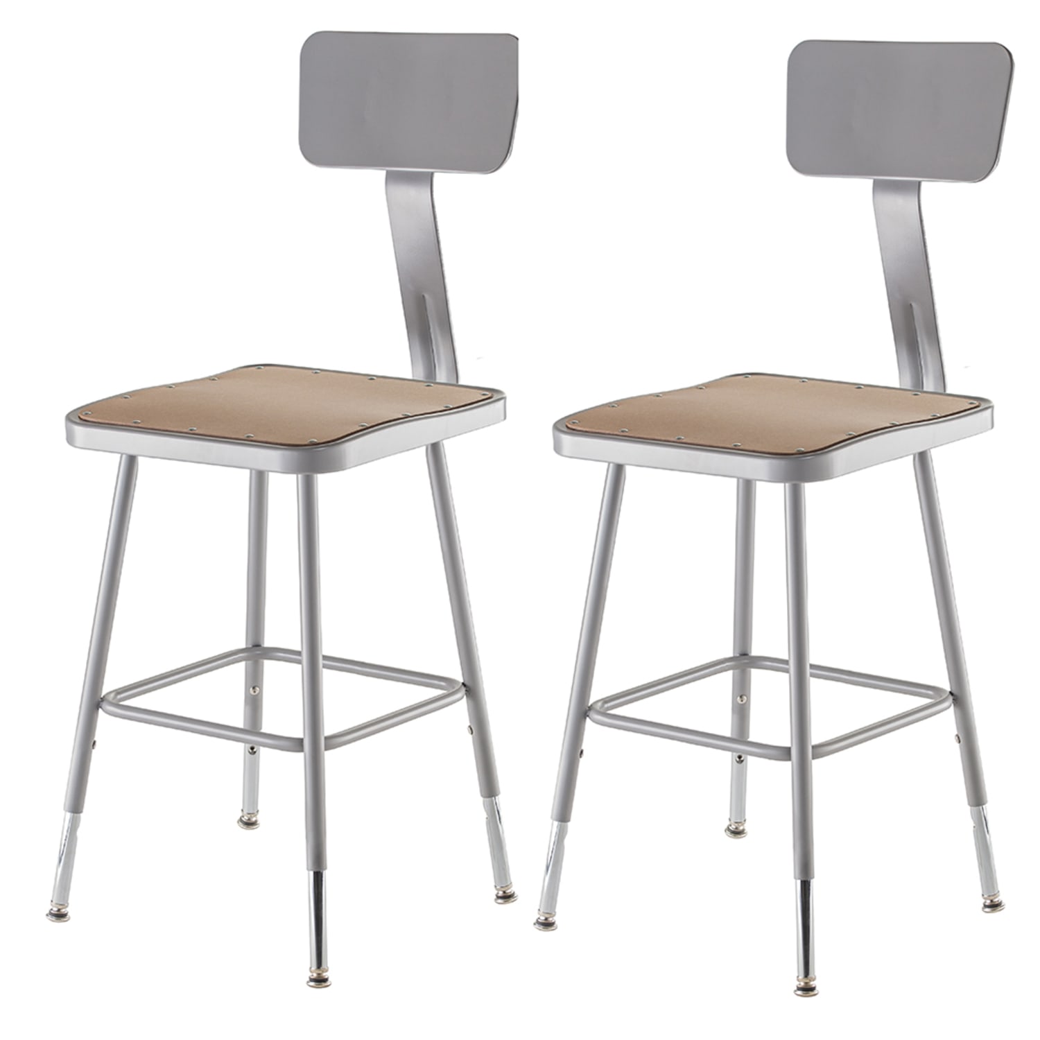 National Public Seating 6318HB Square Stool w/ Solid Back & Masonite Board Seat, Gray, Pack of 2