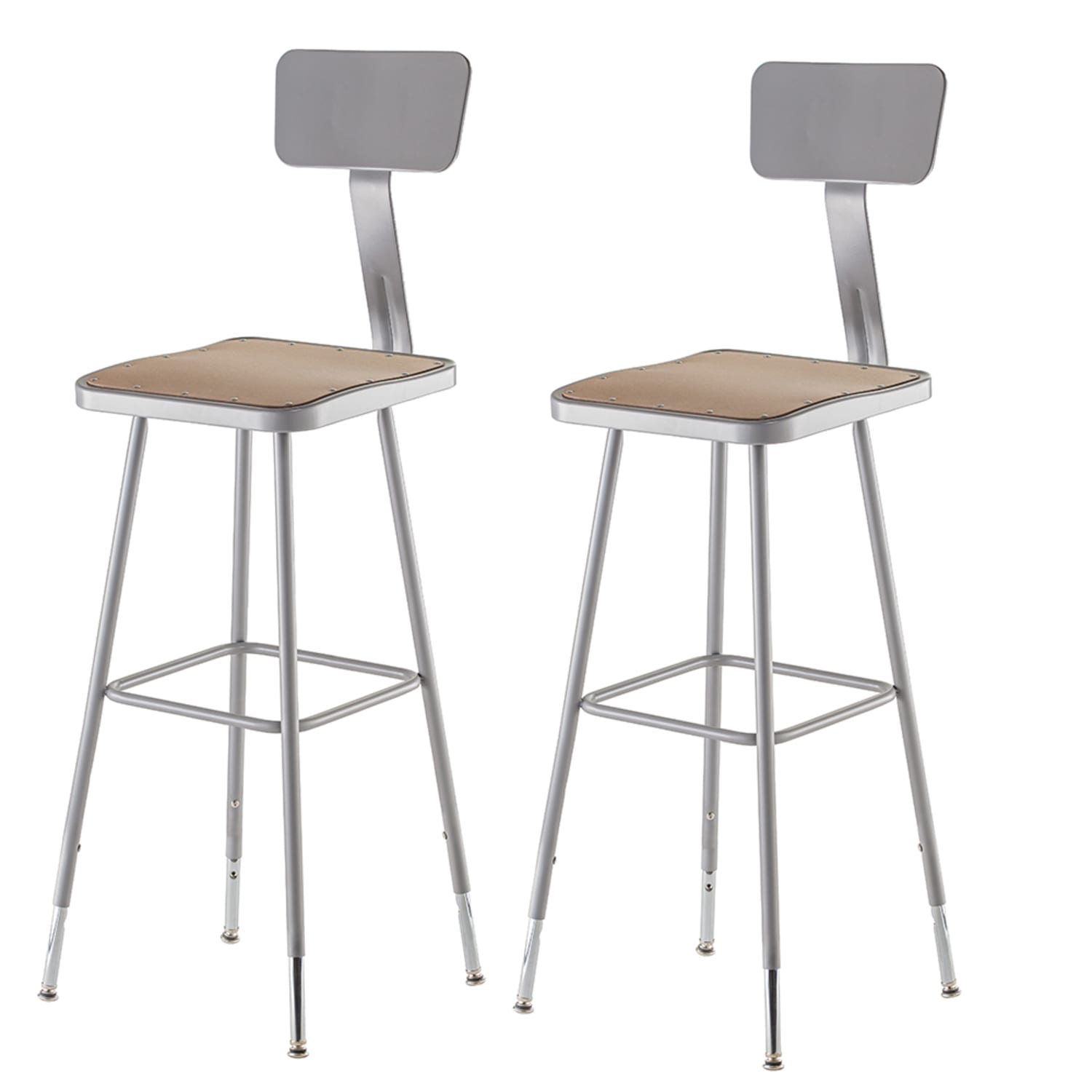 National Public Seating 6330HB Square Stool w/ Solid Back & Masonite Board Seat, Gray, Pack of 2