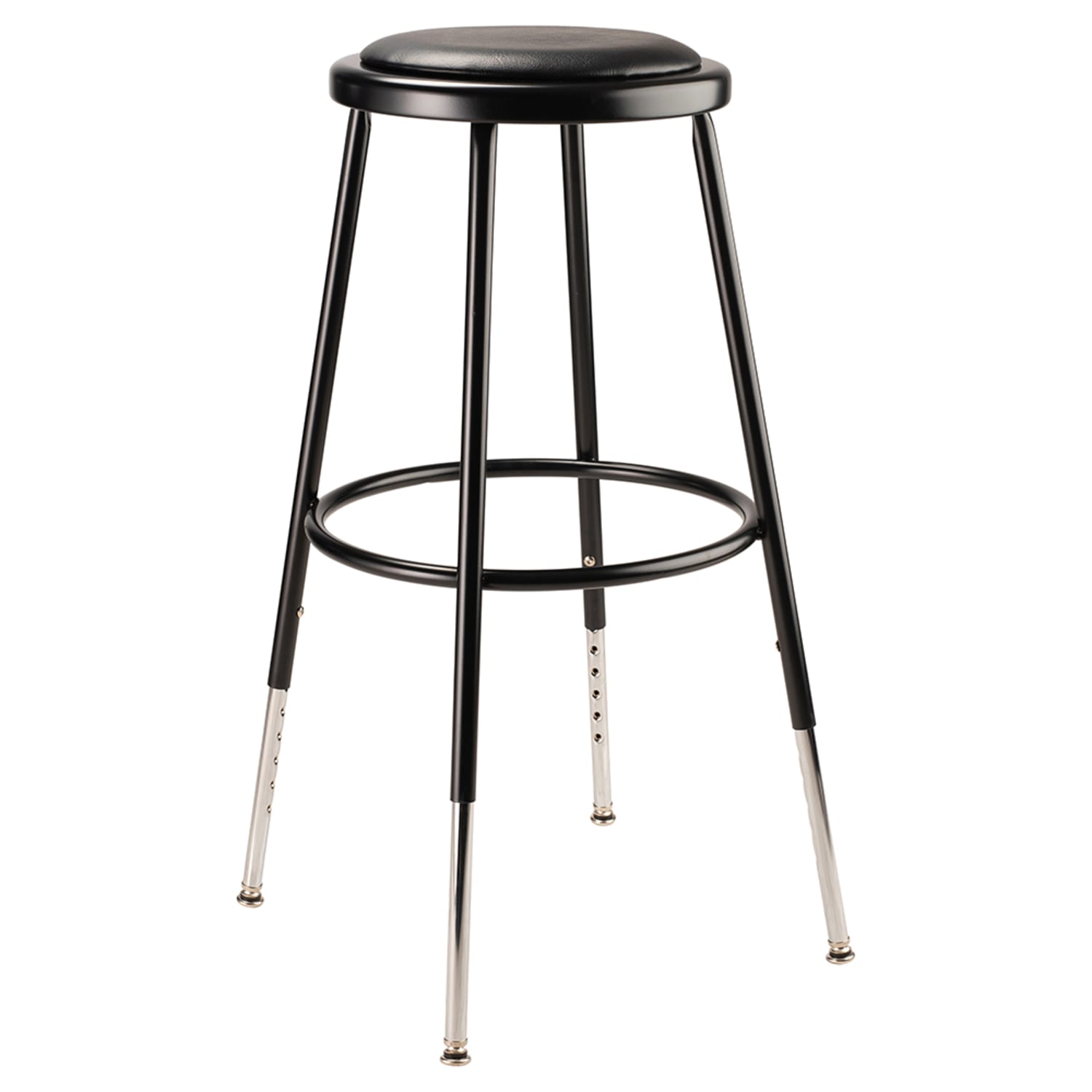National Public Seating 6424H-10 Round Backless Stool w/ Black Vinyl Padded Seat, Black