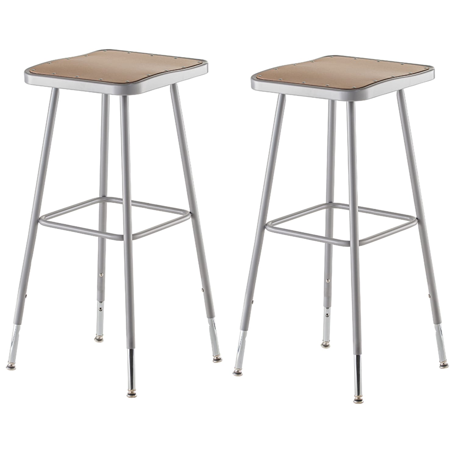 National Public Seating 6330H Square Backless Stool w/ Masonite Board Seat, Gray, Pack of 2