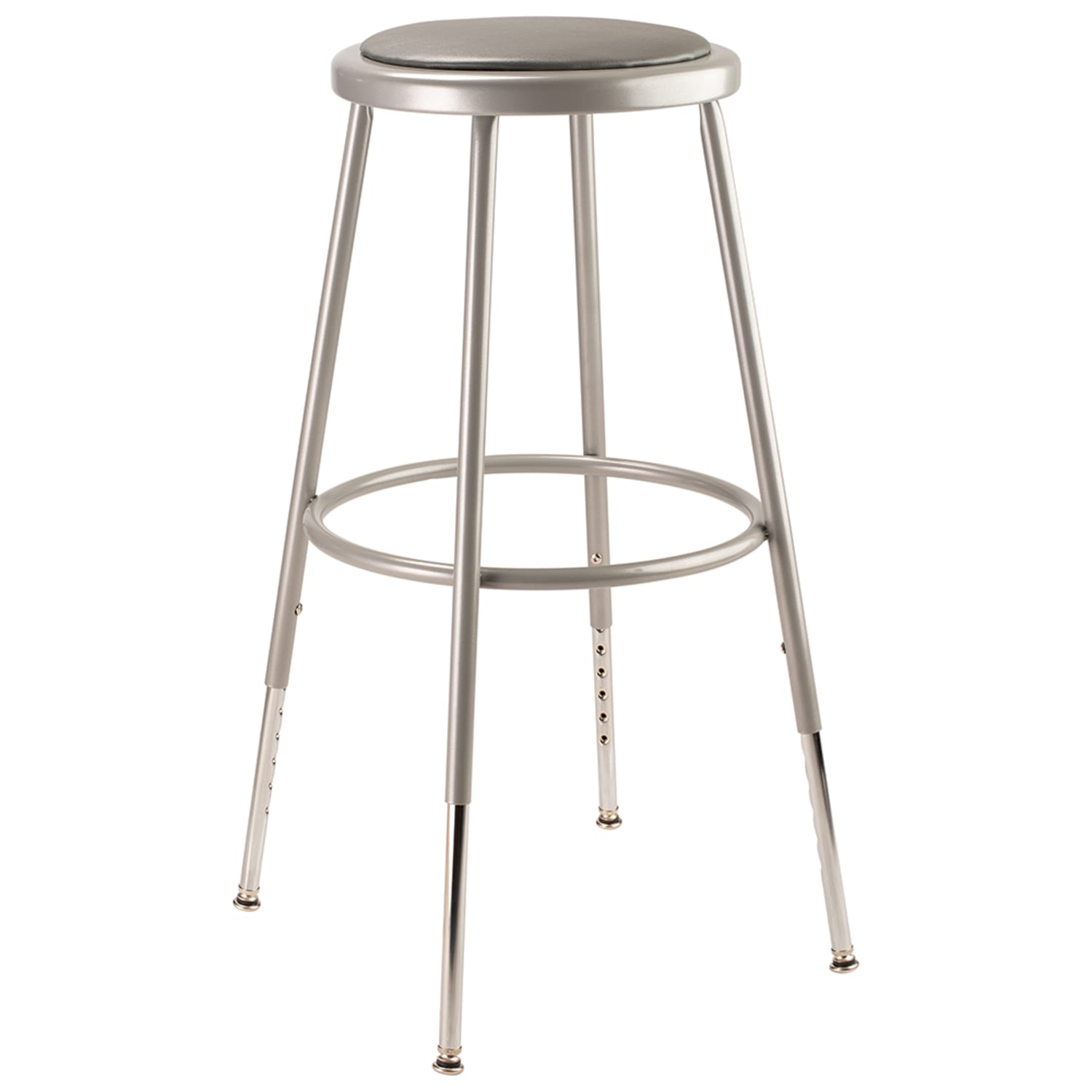 National Public Seating 6424H Round Backless Stool w/ Gray Vinyl Padded Seat, Gray