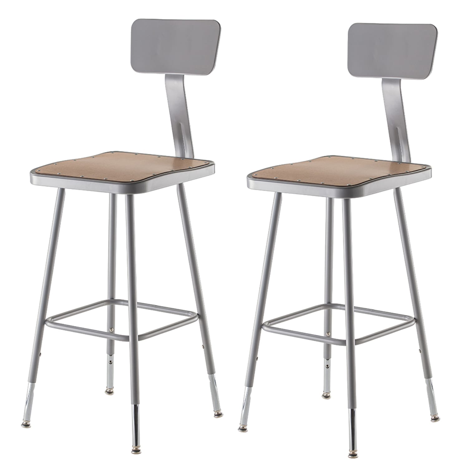 National Public Seating 6324HB Square Stool w/ Solid Back & Masonite Board Seat, Gray