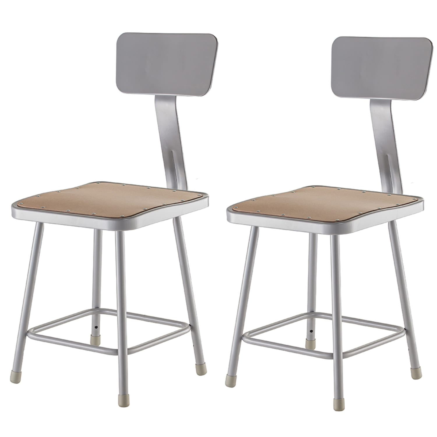 National Public Seating 6318B Square Stool w/ Solid Back & Masonite Board Seat, Gray, Pack of 2