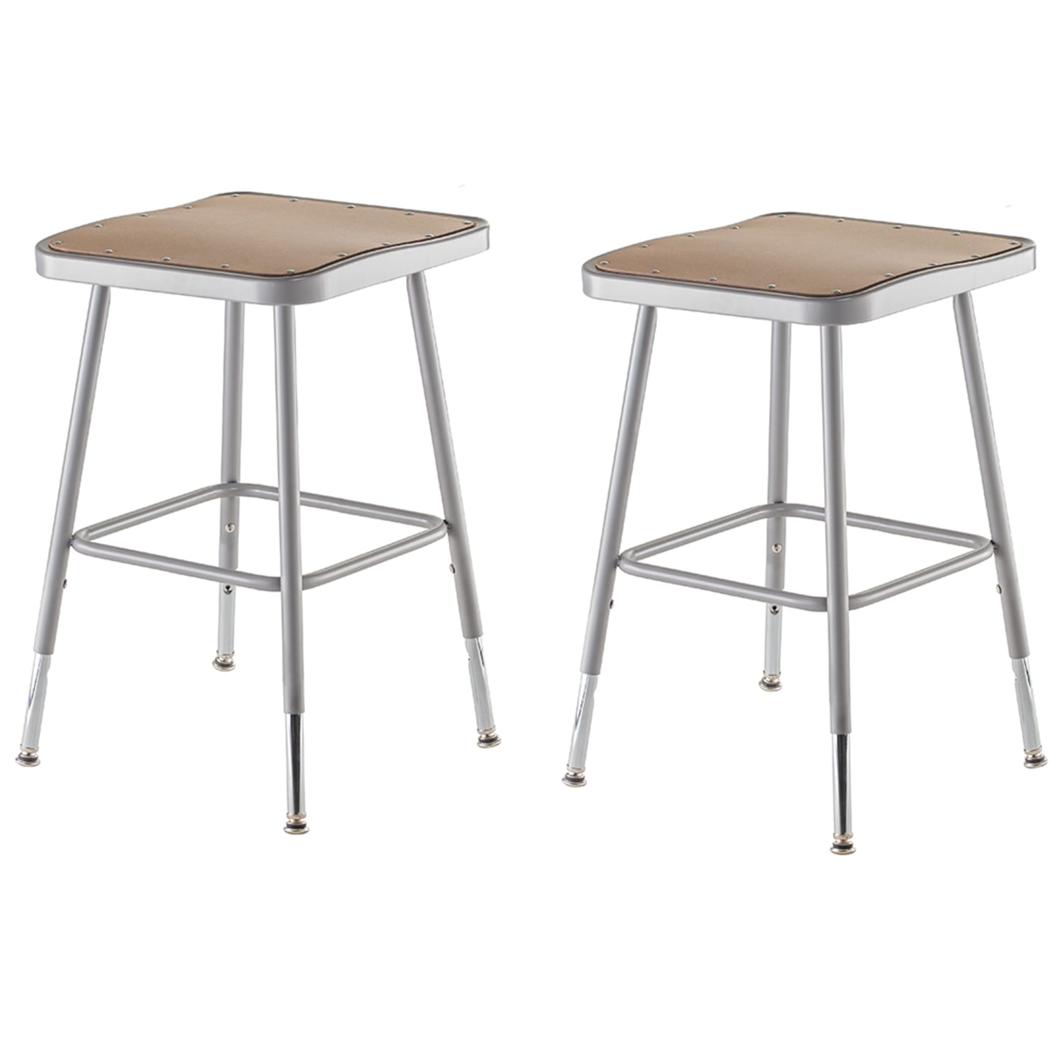 National Public Seating 6318H Square Backless Stool w/ Masonite Board Seat, Gray, Pack of 2