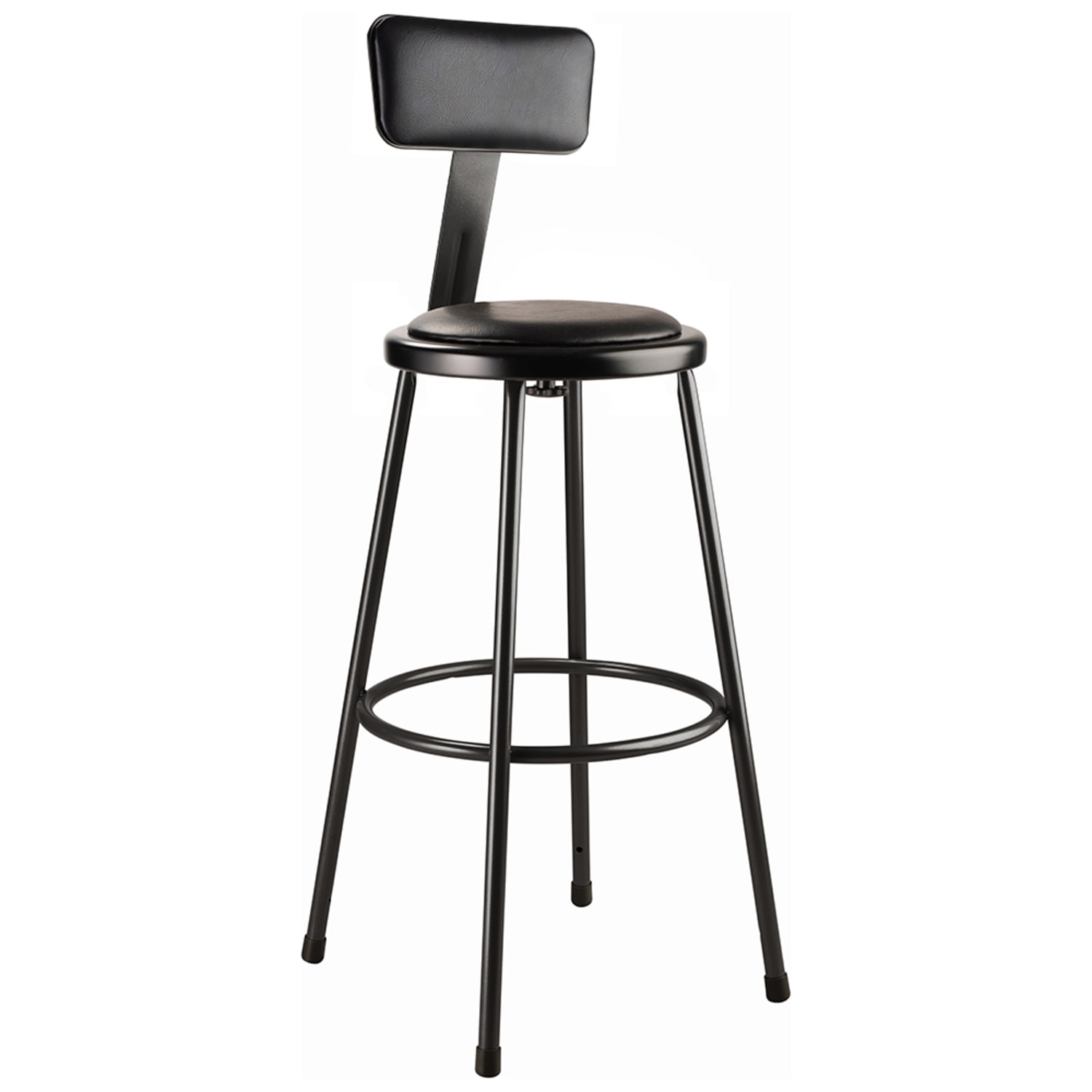 National Public Seating 6430B-10 Round Stool w/ Black Vinyl Padded Back & Black Vinyl Padded Seat, Black, Pack of 2
