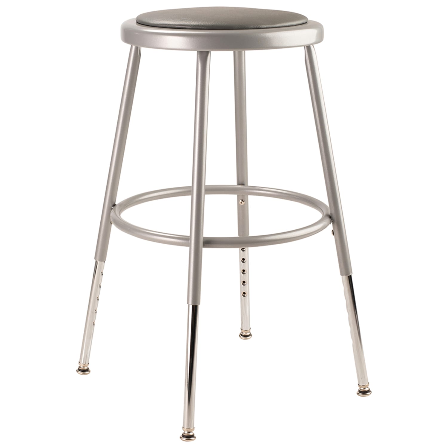 National Public Seating 6418H Round Backless Stool w/ Gray Vinyl Padded Seat, Gray, Pack of 2