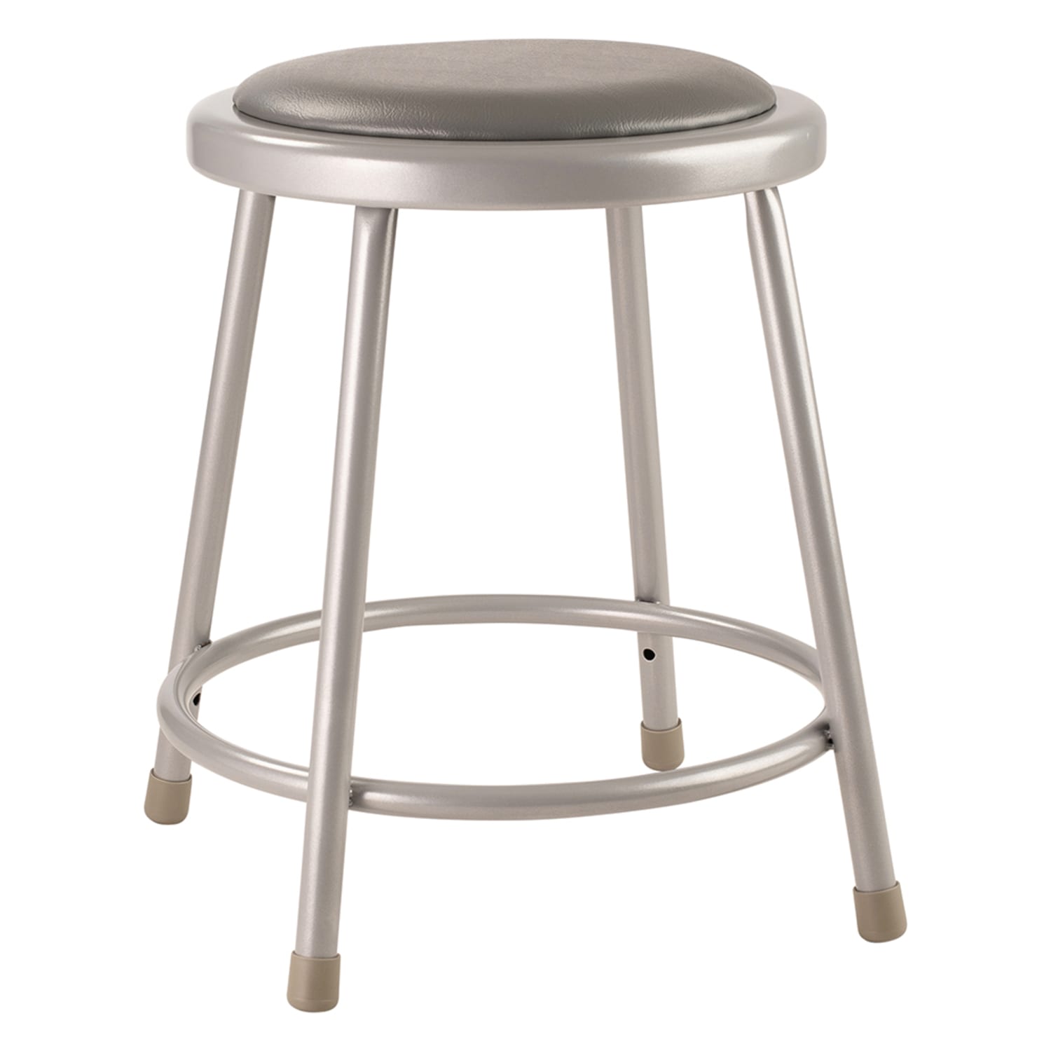 National Public Seating 6418 Round Backless Stool w/ Gray Vinyl Padded Seat, Gray, Pack of 2
