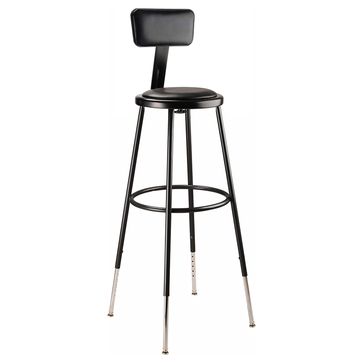 National Public Seating 6430HB-10 Round Stool w/ Black Vinyl Padded Back & Black Vinyl Padded Seat, Black, Pack of 2