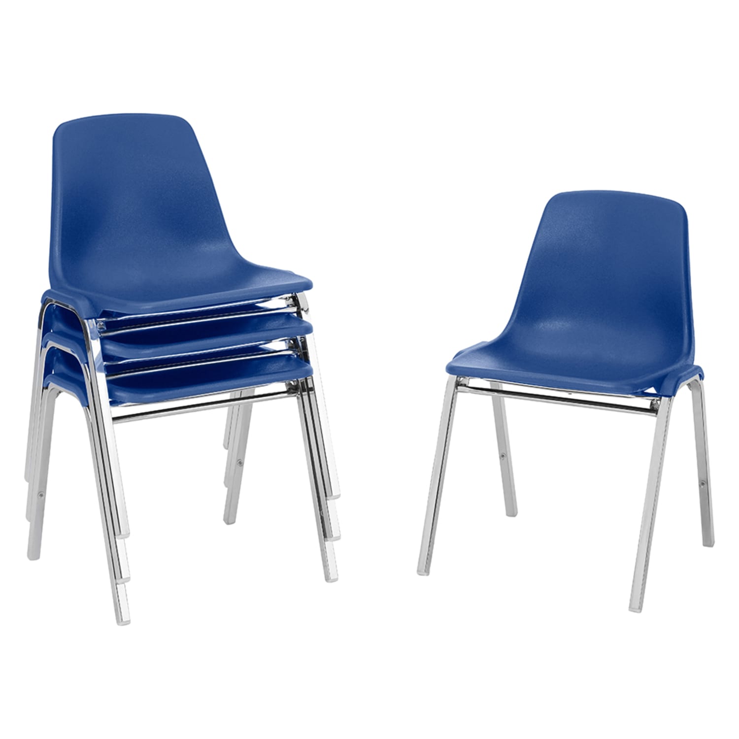 National Public Seating 8125 Stacking Chair w/ Blue Plastic Back & Seat - Chrome Plated Frame, Pack of 4
