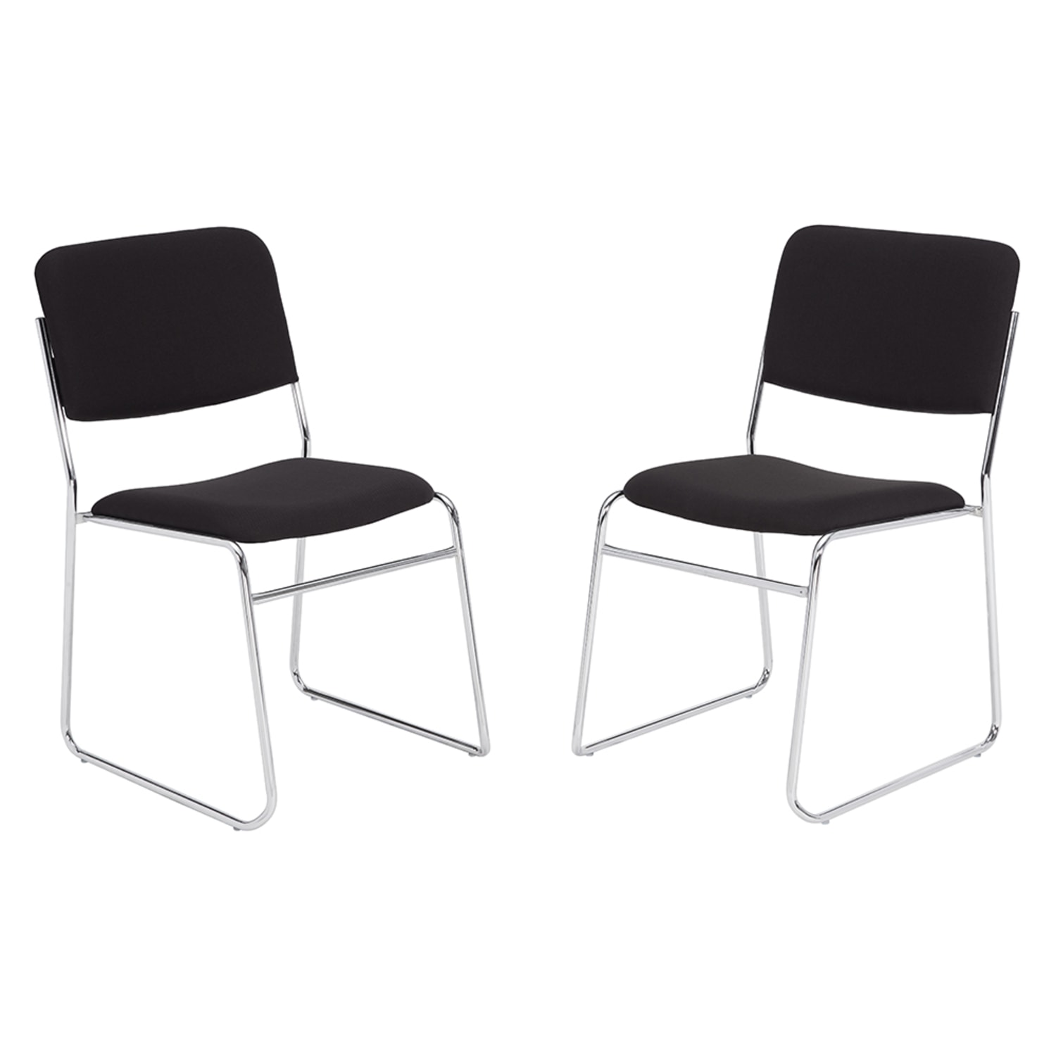 National Public Seating 8660 Stacking Chair w/ Ebony Black Fabric Back & Seat - Steel Frame, Pack of 2