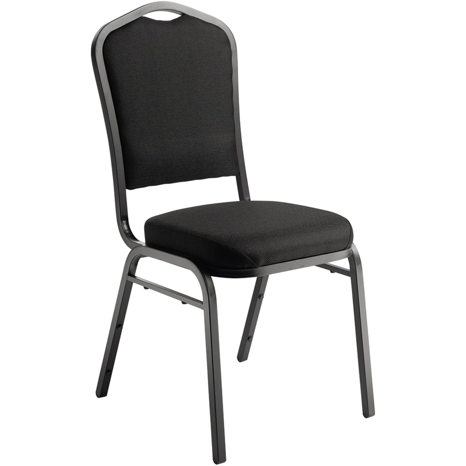 National Public Seating 9360-BT Stacking Chair w/ Ebony Black Fabric Back & Seat - Steel Frame, Black, Pack of 2