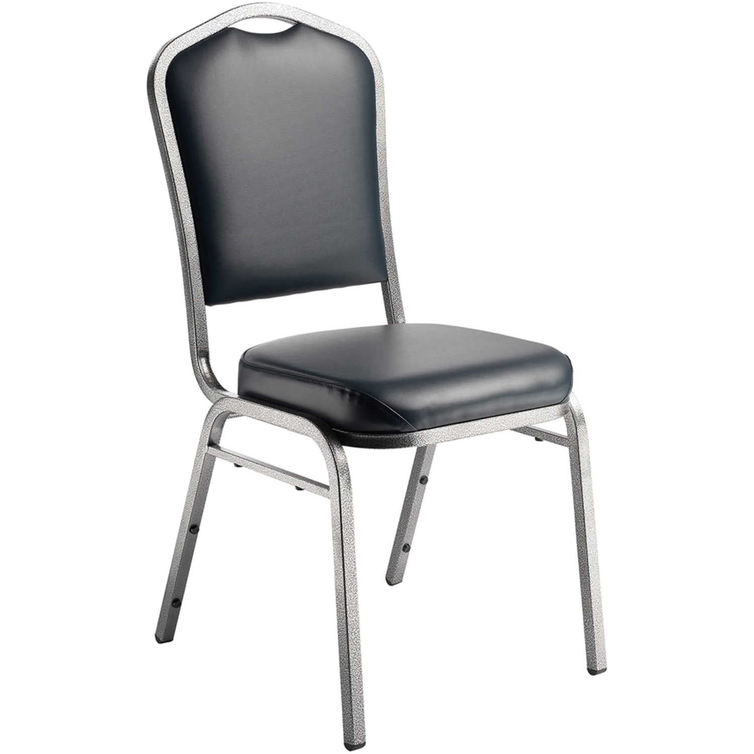 National Public Seating 9304-SV Stacking Chair w/ Midnight Blue Vinyl Back & Seat - Steel Frame, Silver Vein, Pack of 2