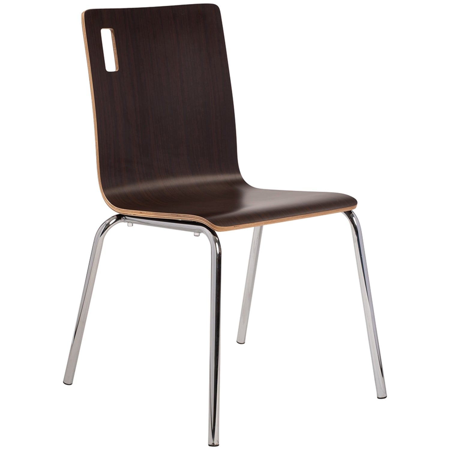 National Public Seating BCC21 Cafe Chair w/ Espresso Wood Back & Seat - Steel Frame, Silver, Pack of 4, Chrome