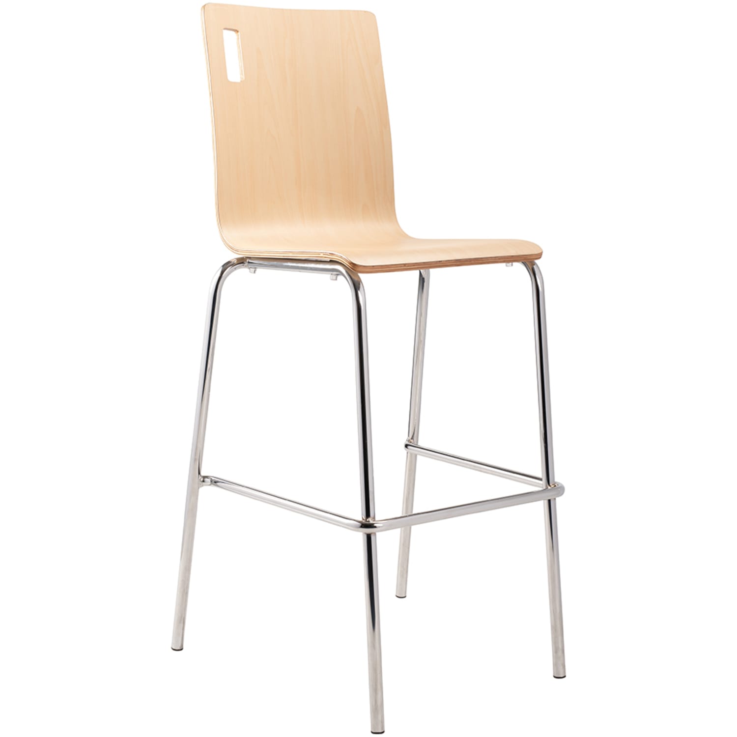 National Public Seating BCS22 Bar Stool w/ Natural Wood Back & Natural Wood Seat, Silver, Chrome, Pack of 4