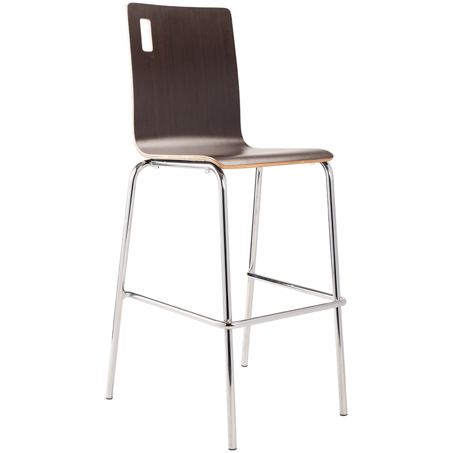 National Public Seating BCS21 Bar Stool w/ Espresso Wood Back & Espresso Wood Seat, Silver, Chrome, Pack of 4