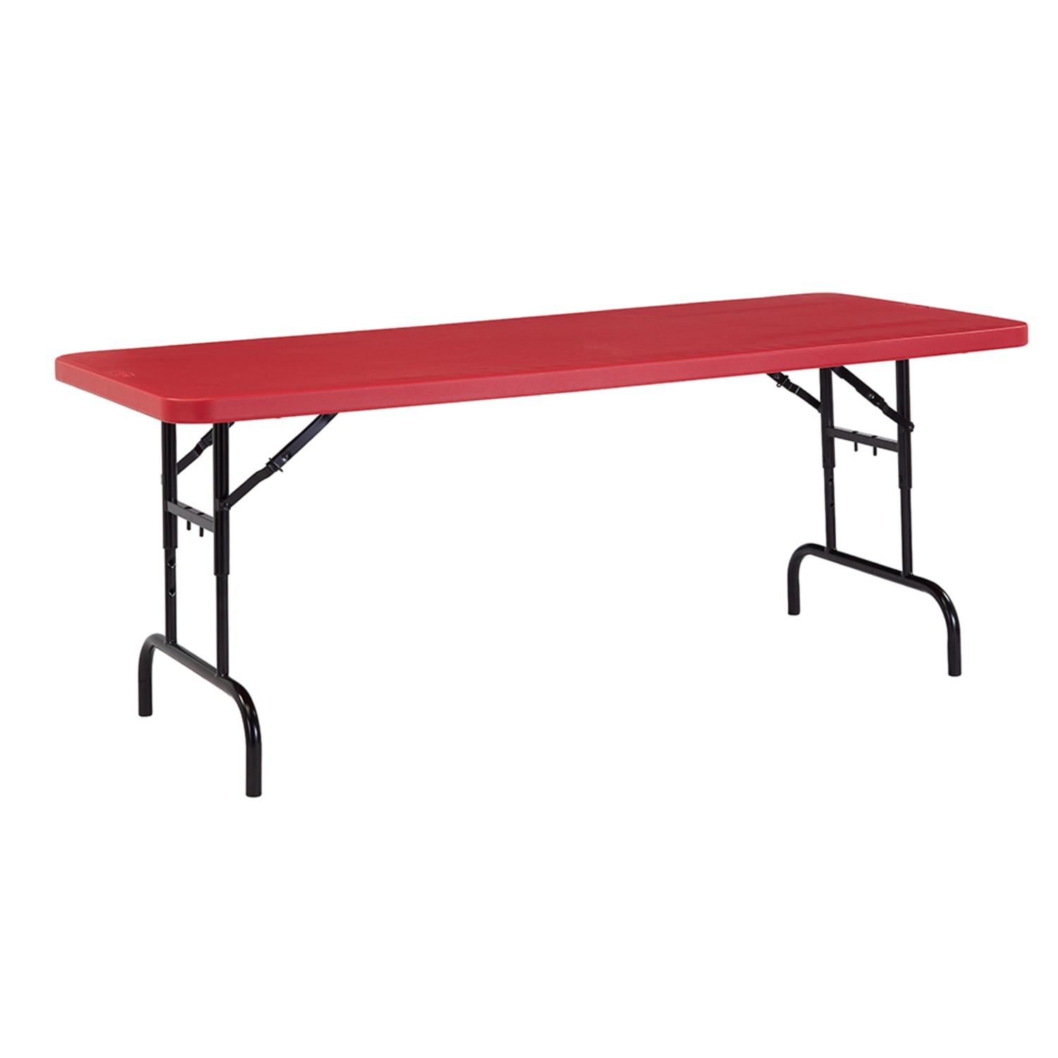 National Public Seating BTA-3072-40 Rectangular Folding Table w/ Red Plastic Top & Black Steel Frame - 72L x 30W