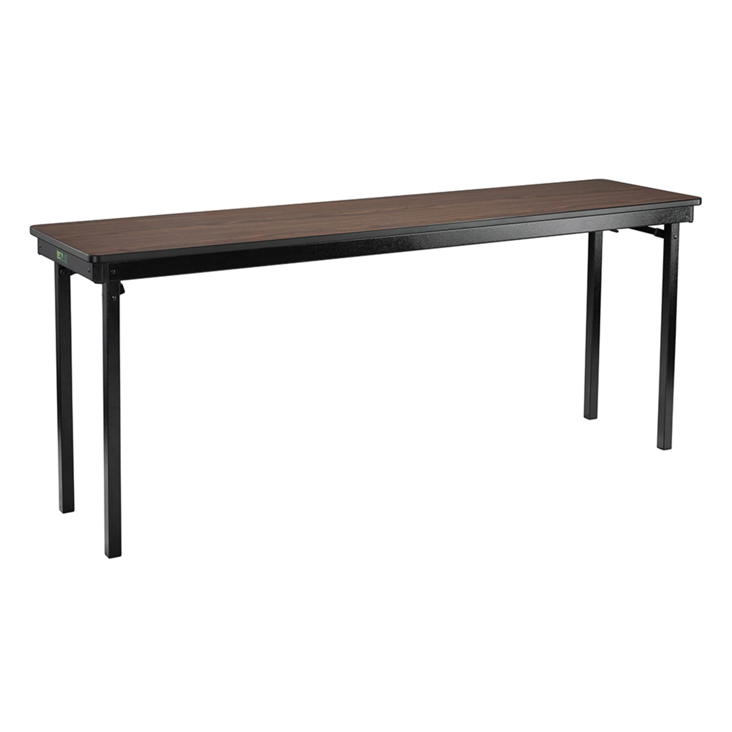 National Public Seating MSFT1848PWEBWT Folding Table w/ Montana Walnut Laminate Top & Black Steel Frame - 48L x 18W x 29H