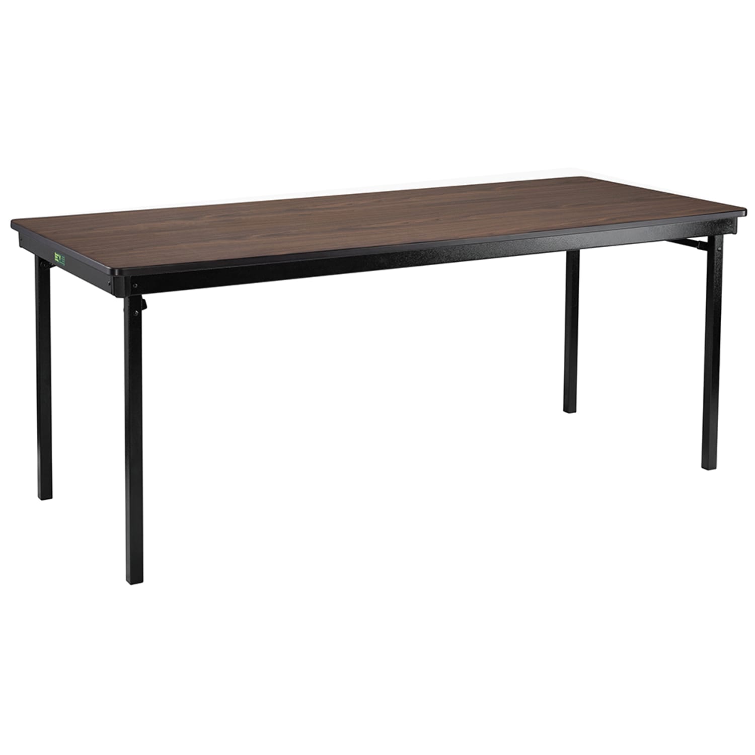 National Public Seating MSFT2472PWEBWT Folding Table w/ Montana Walnut Laminate Top & Black Steel Frame - 72L x 24W x 29H