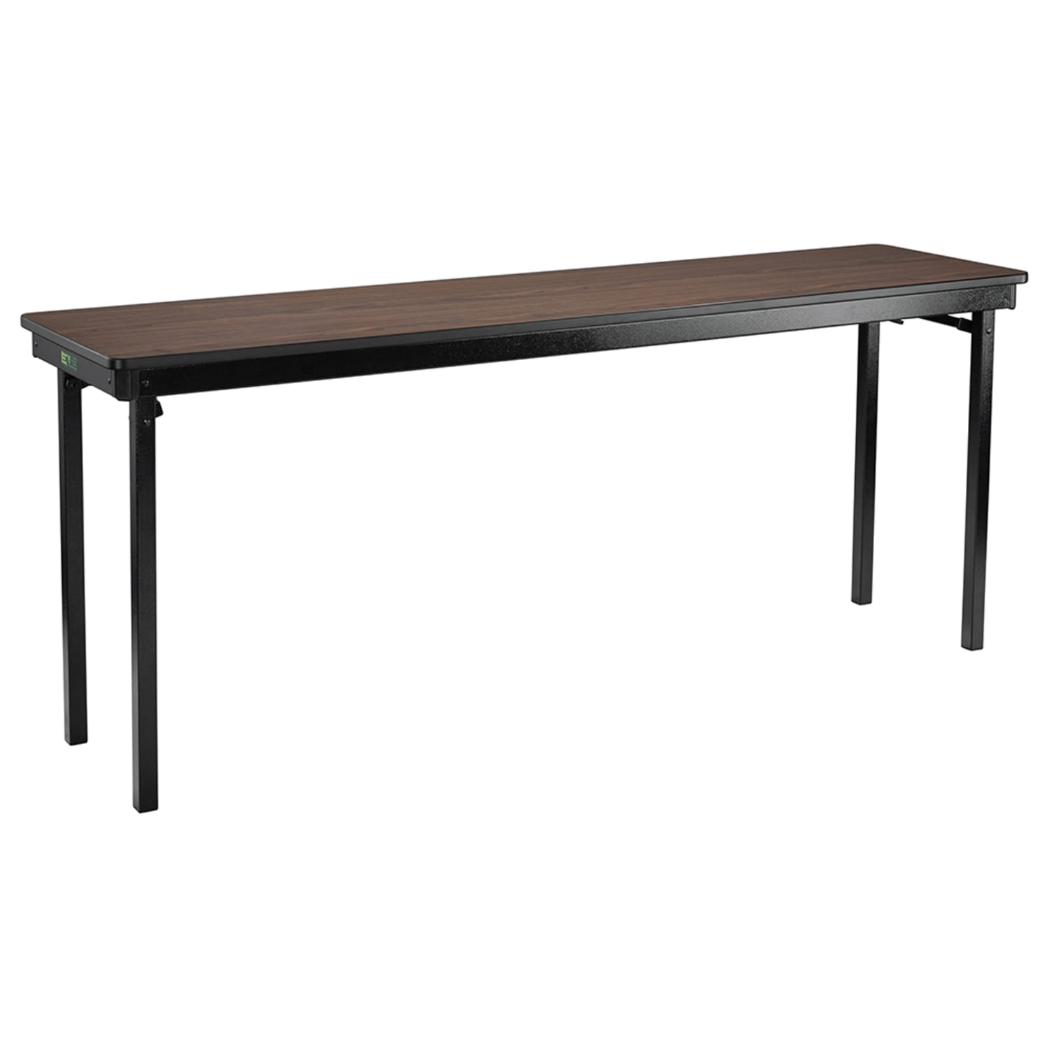 National Public Seating MSFT1896PWEBWT Folding Table w/ Montana Walnut Laminate Top & Black Steel Frame - 96L x 18W x 29H