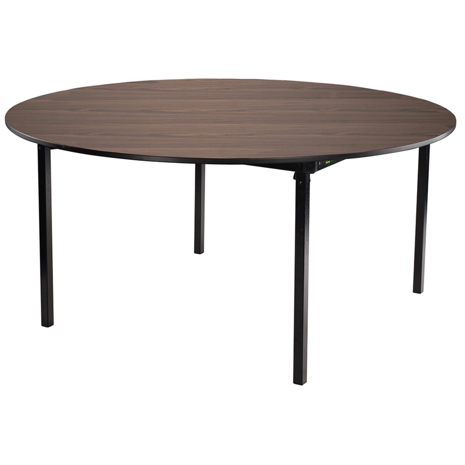 National Public Seating MSFT72RDPWEBWT 72 Round Folding Table w/ Montana Walnut Laminate Top & Black Steel Frame - 29H
