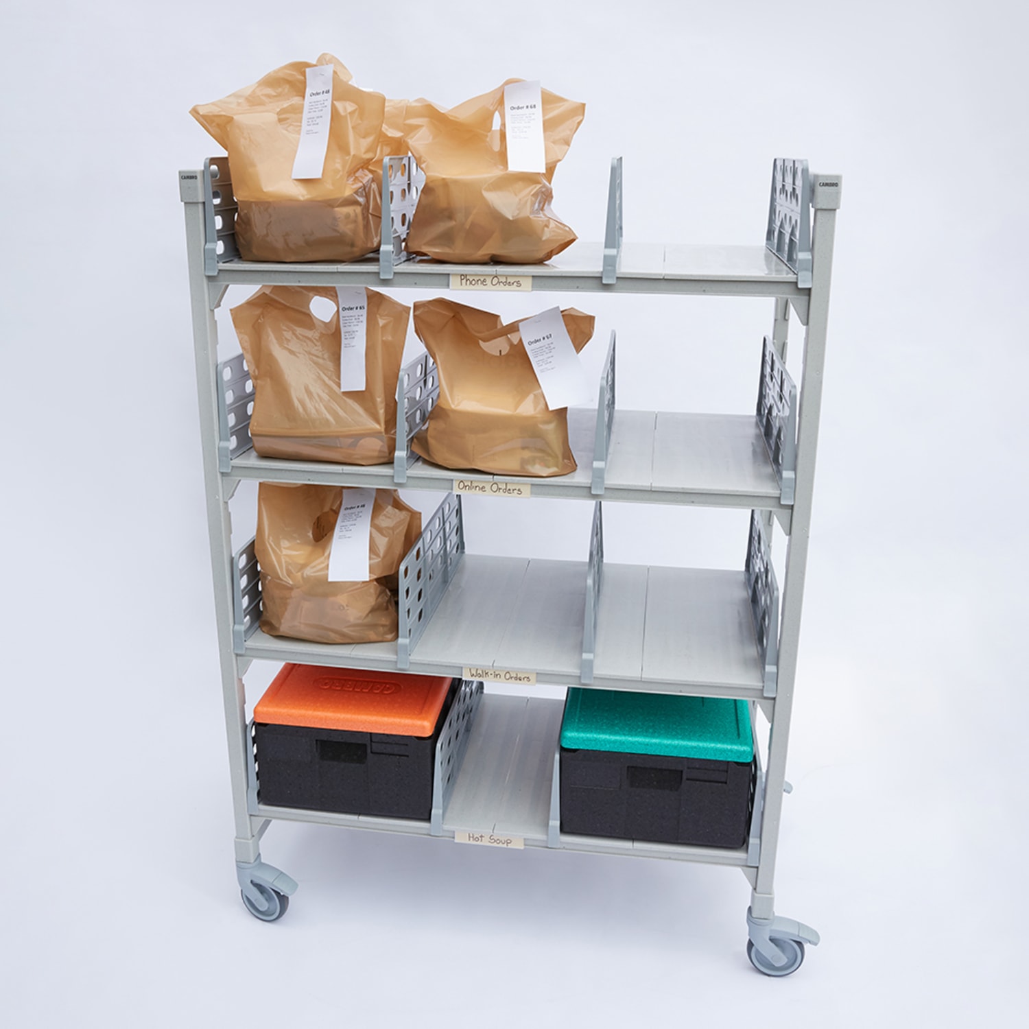 Cambro CPM244875FX4480 Mobile Flex Station Unit w/ 4 Solid Shelves - Steel/Poly, Speckled Gray, 4 Shelves, 48"" x 24"" x 75""
