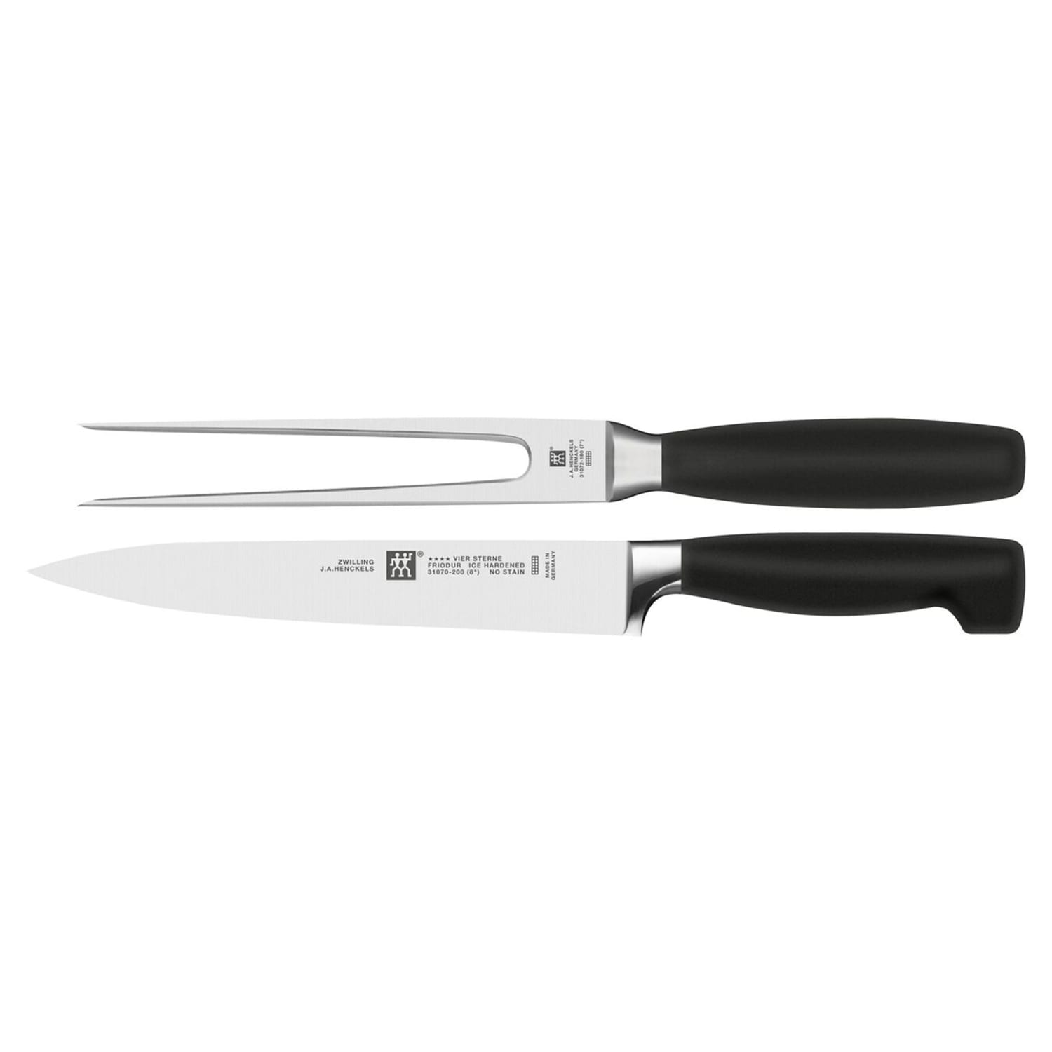 Zwilling 1002226 Carving Knife & Fork Set - High Carbon Stainless Steel, Black Plastic Handle
