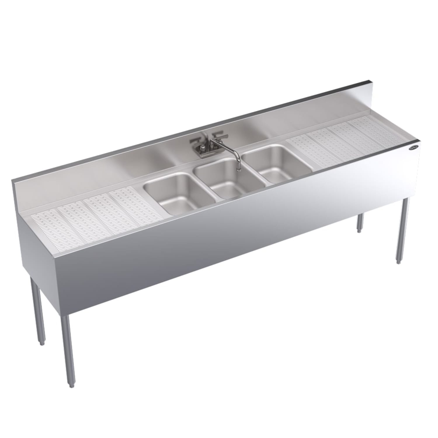 Krowne KR19-73C 84 3 Compartment Sink w/ 10W x 14L Bowl, 10 Deep, 24"" Drainboards on Left/Right, Stainless Steel