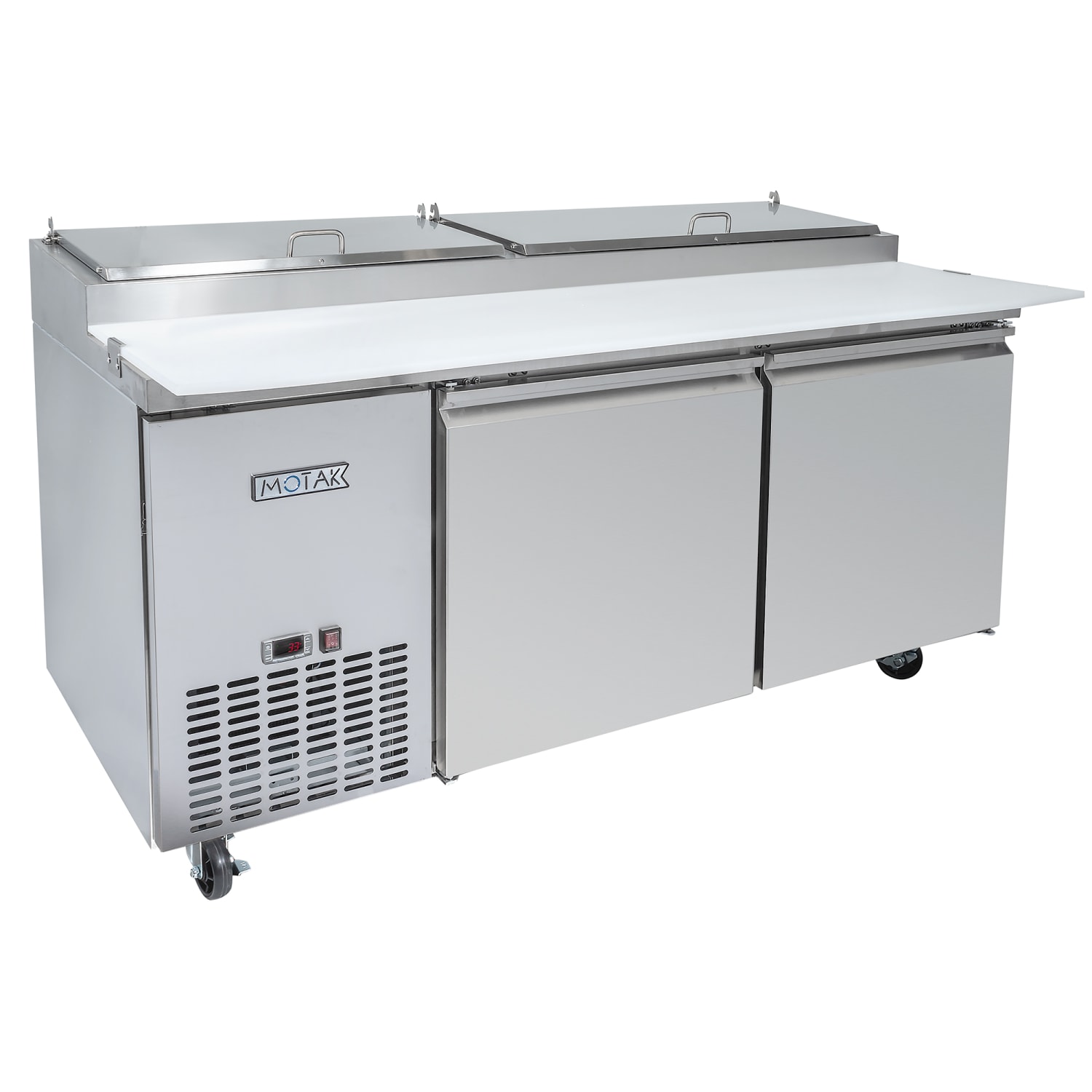 MoTak MPR-70-X 70 7/8 Pizza Prep Table w/ Refrigerated Base, 115v, 2 Sections, 115 V, Stainless Steel