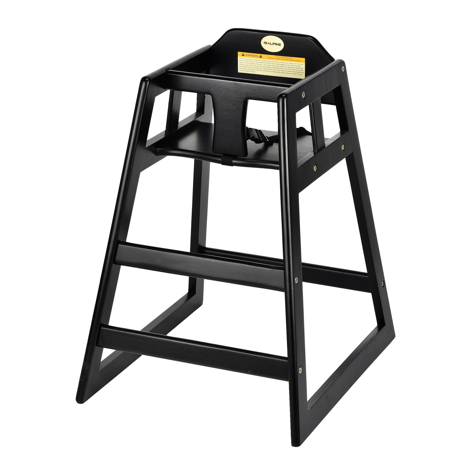 Alpine Industries ALP412-01-ESP 29 Stackable Wood High Chair w/ Waist Strap, Black, Brown