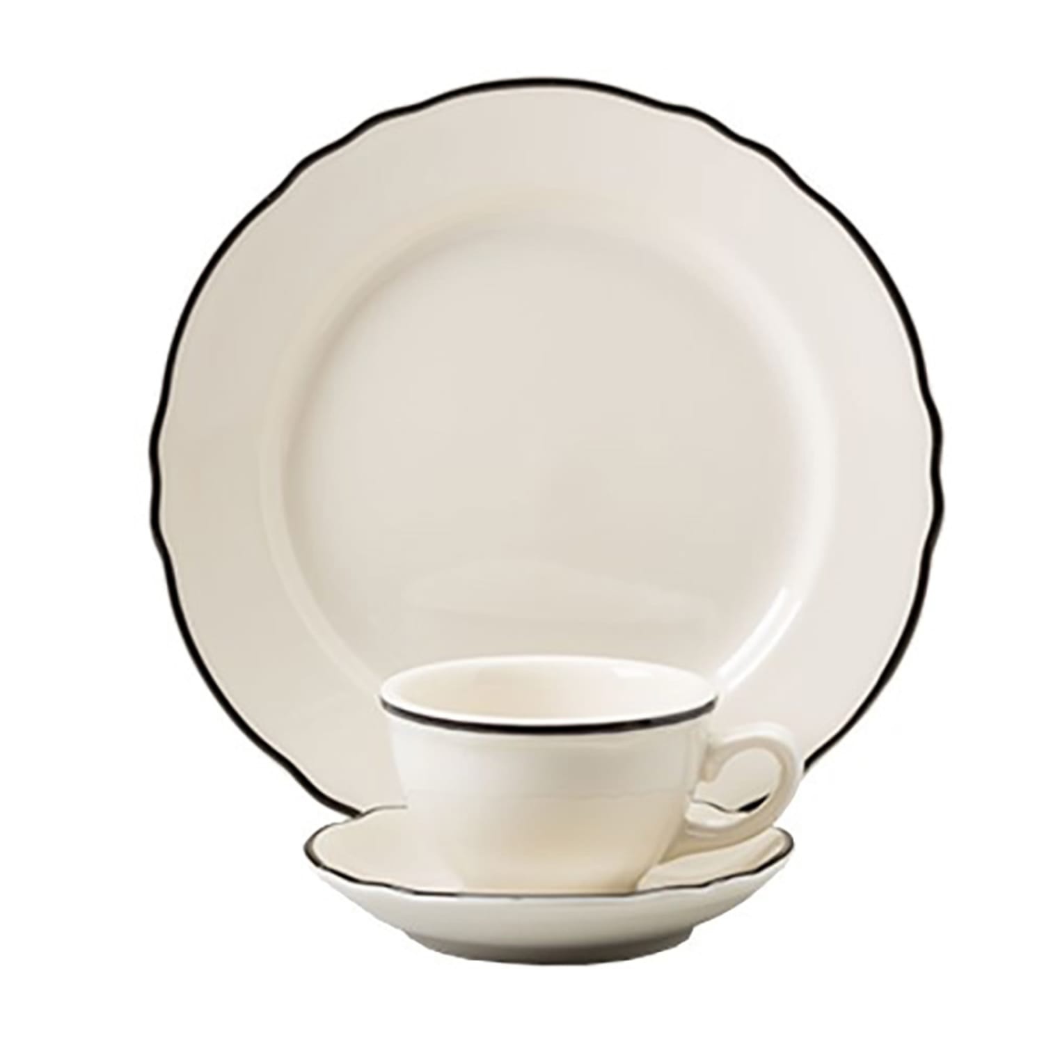 Homer Laughlin HL525847 9 7/8 x 7 Oval Styleline Platter - China, Black, Scalloped Edge, White, 2 Dozen