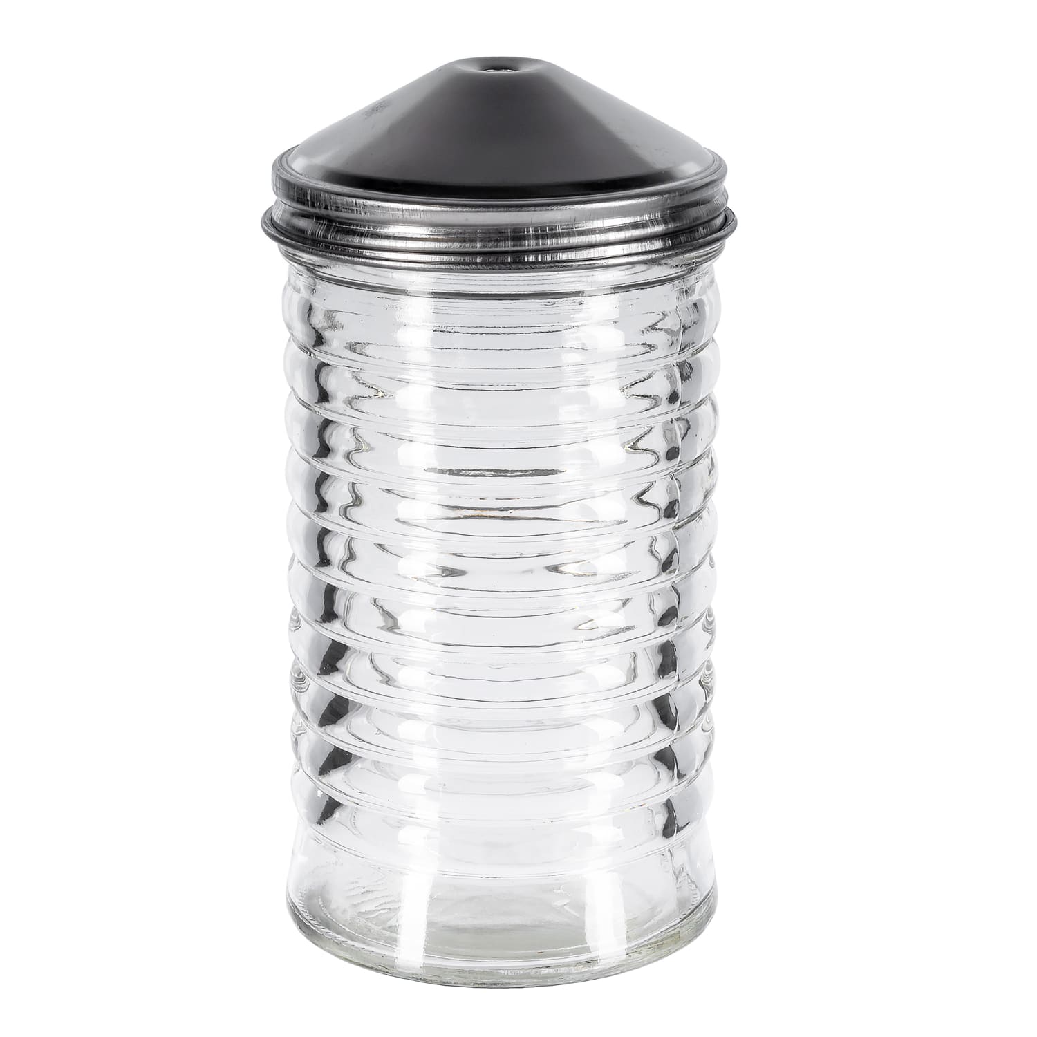 Tablecraft BH855 12 oz Glass Sugar Pourer w/ Center Pour Stainless Steel Top, 12-oz. Capacity