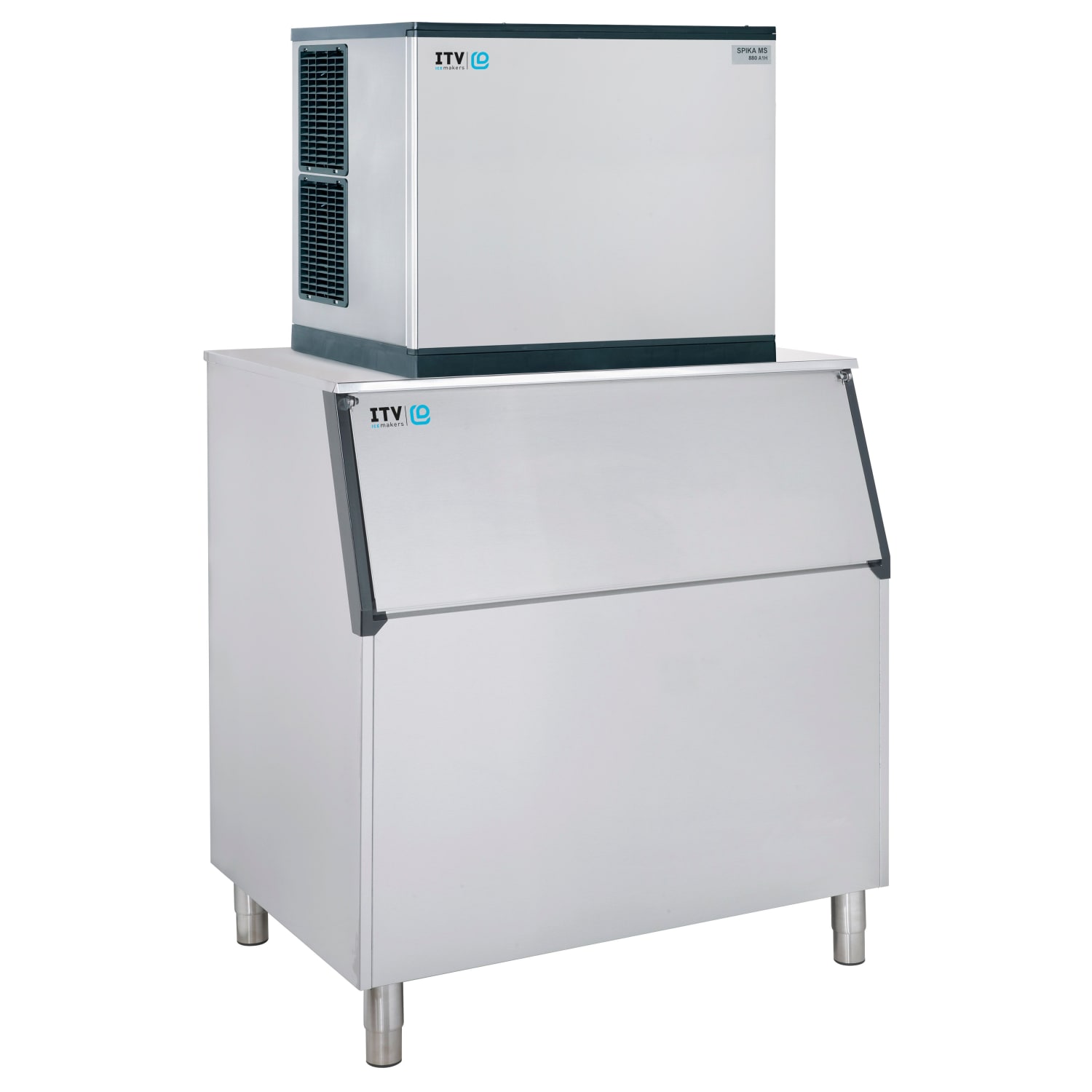 ITV Ice Makers SPIKAMS1000/S-900 A2F (18402/19520) 970 lb Spika Full/Half Cube Commercial Ice Machine w/ Bin - 860 lb Storage, Air Cooled, 208-230v, 860 lb Capacity, SPIKA series, Stainless Steel