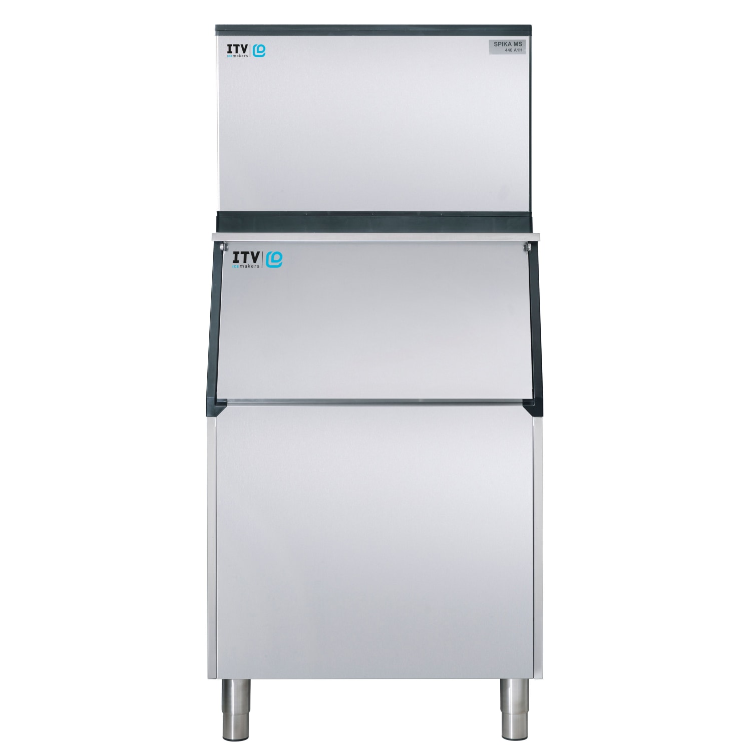 ITV Ice Makers SPIKAMS500/S-500 W1H (17205/19500) 480 lb Spika Full/Half Cube Commercial Ice Machine w/ Bin - 510 lb Storage, Water Cooled, 115v, 510 lb Bin, 480-lb. Production Capacity, Stainless Steel