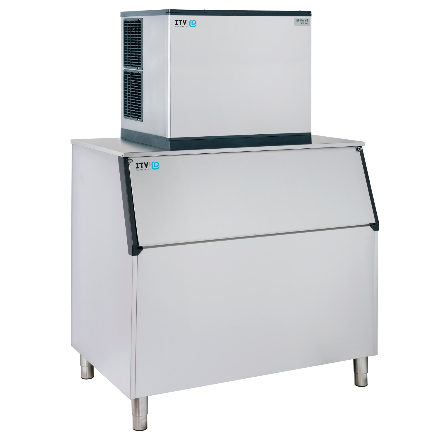ITV Ice Makers SPIKAMS1000/S-1050 W2F (18403/19531) 974 lb Spika Full/Half Cube Commercial Ice Machine w/ Bin - 1048 lb Storage, Water Cooled, 208-230v, 974 lb Production Capacity, Stainless Steel