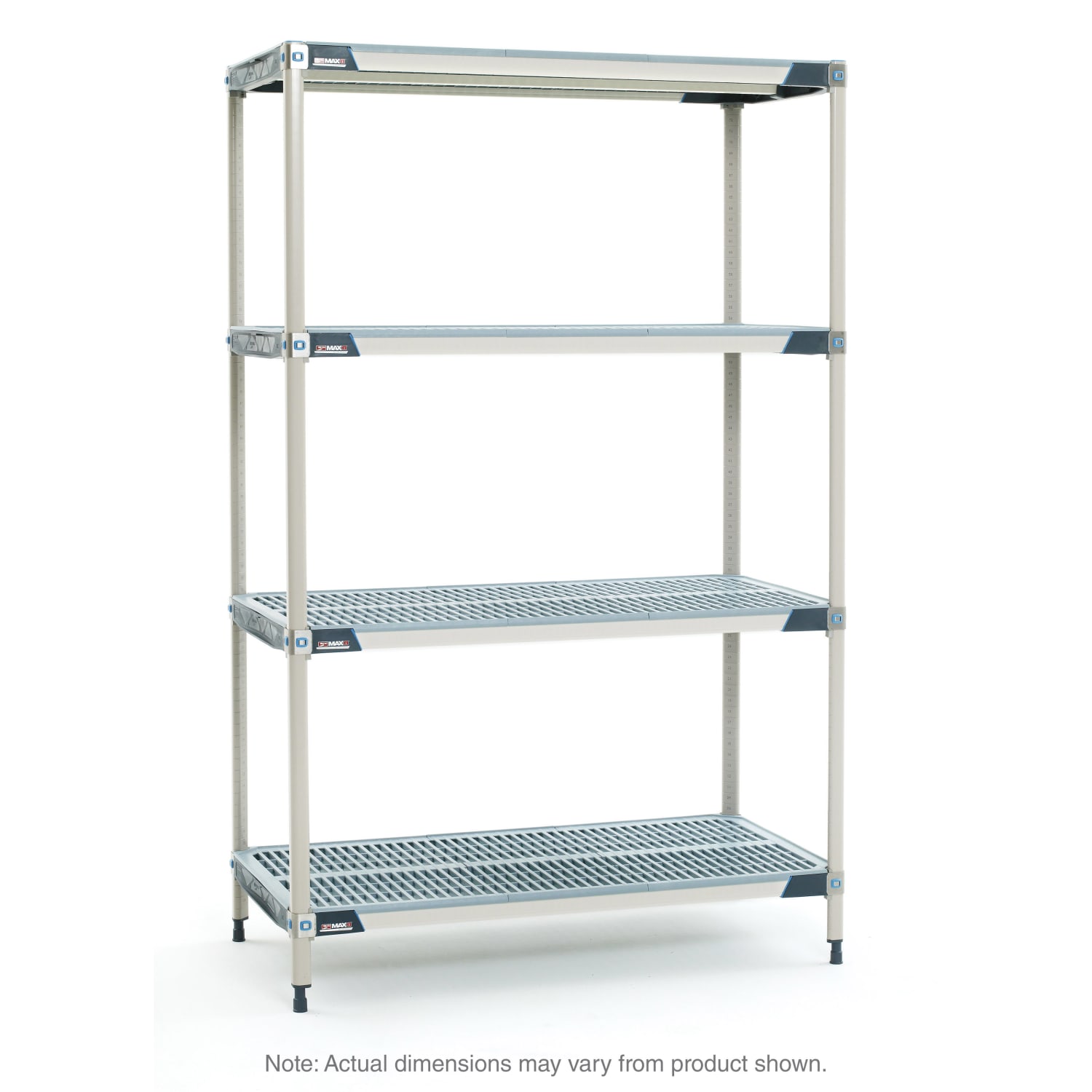 Metro X526GX3 30 NSF 4-Tier Heavy-Duty Plastic Shelving Unit - MetroMax i, 24W, 63H, Grid Mats, 30""W x 24""D x 63""H, Blue