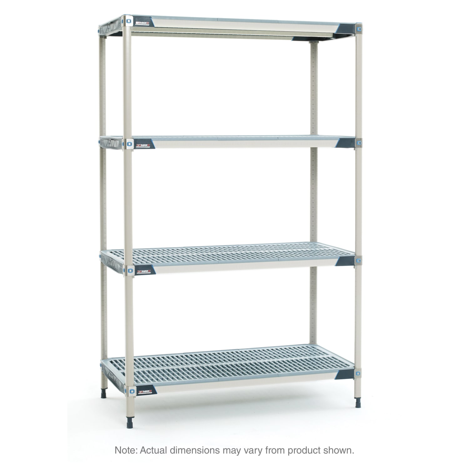 Metro X576GX3 72 NSF 4-Tier Heavy-Duty Plastic Shelving Unit - MetroMax i, 24W, 63H, Grid Mats, 72""W x 24""D x 63""H, Blue