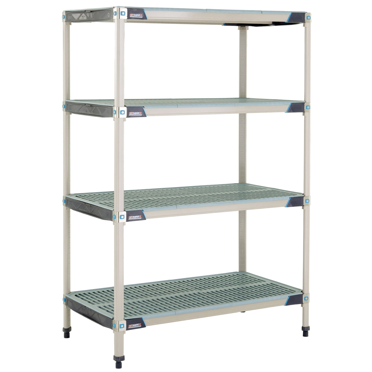 Metro X546GX3 42 NSF 4-Tier Heavy-Duty Plastic Shelving Unit - MetroMax i, 24W, 63H, Grid Mats, 42""W x 24""D x 63""H, Blue