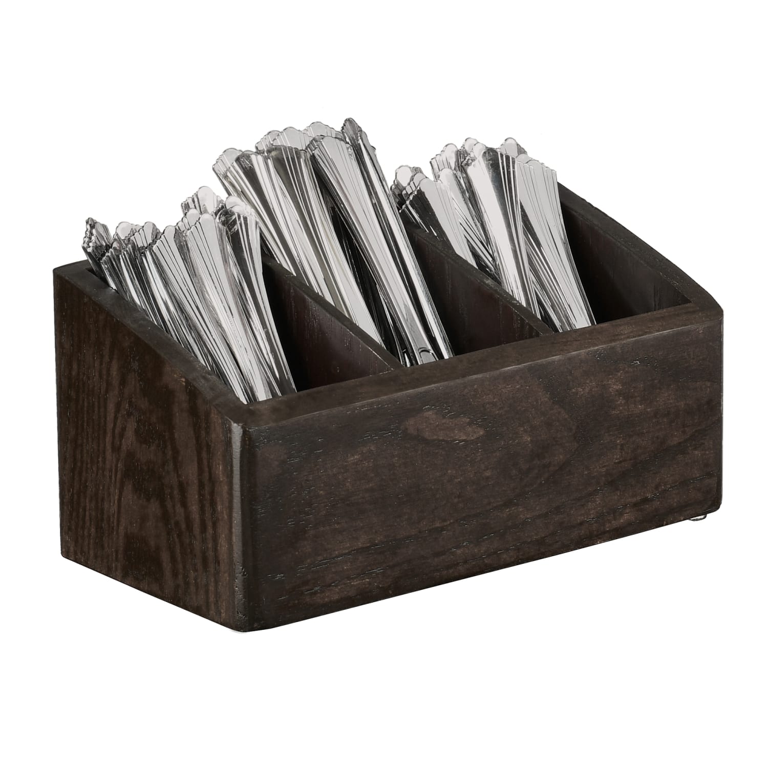 Cal-Mil 22424-112 Cutlery Holder w/ 3 Slots - 10 1/2W x 5 1/2D x 5H, Oak Wood, Dark, Brown