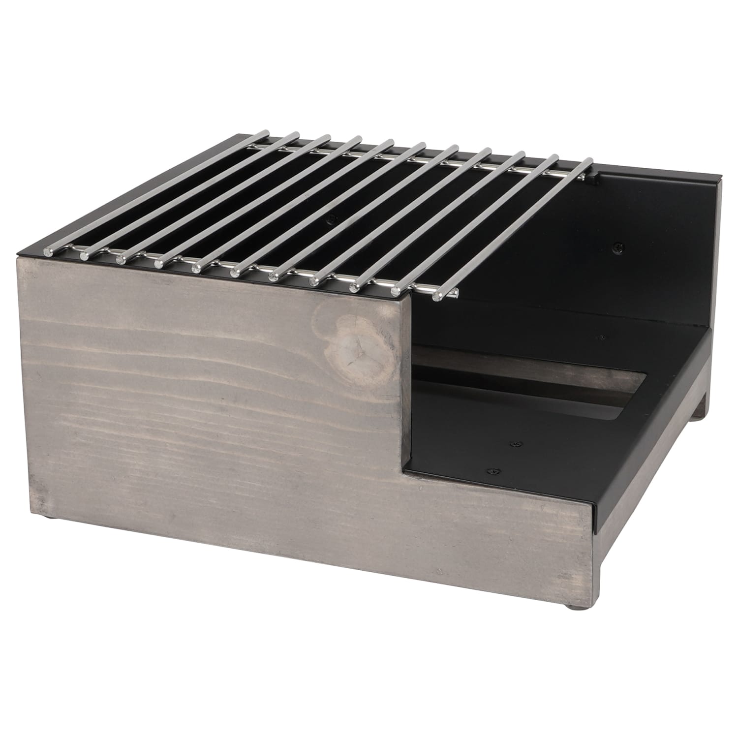 Cal-Mil 3435-110 Butane Stove Frame - 12 3/4 x 14 3/4 x 6 1/2, Gray Washed Pine Wood/Sleek Black Metal
