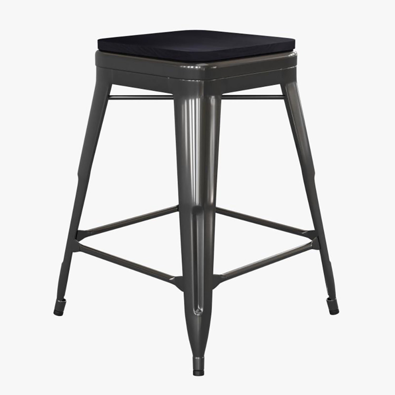 Flash Furniture CH-31320-24-BK-PL2B-GG Counter Height Backless Stool w/ Wood Seat - Steel, Black, Distressed Black, 24""